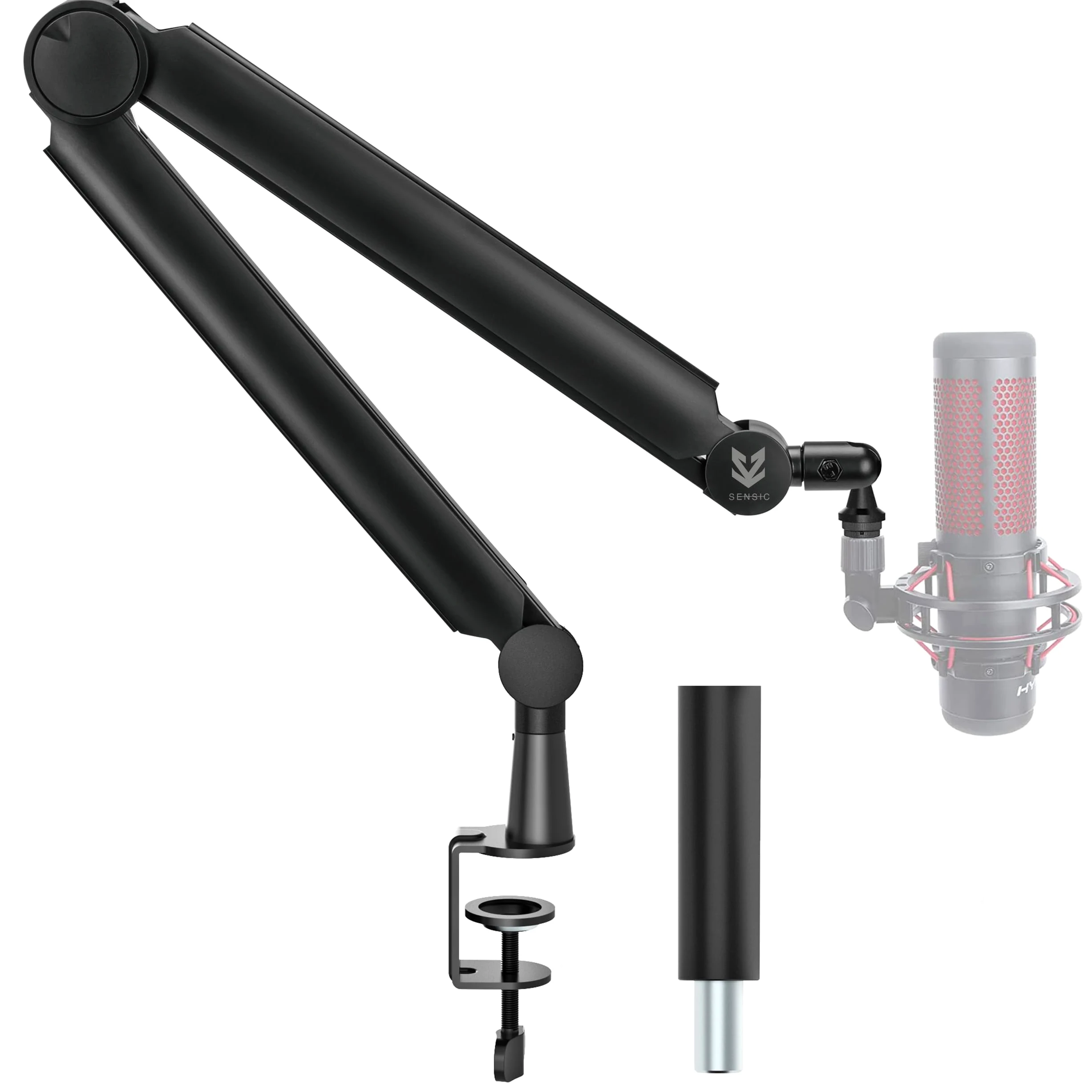 Sensic SA-30 Ramię wysięgnika mikrofonu, obrotowy o 360° stojak mikrofonowy z 15 cm podwyższeniem, uchwyt na mikrofon z adapterami 1/4", 3/8" i 5/8", profesjonalne ramię mikrofonu z akcesoriami, ramię