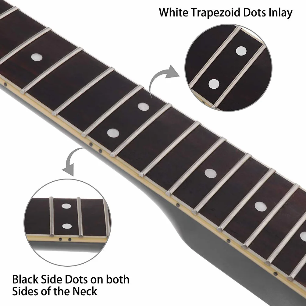 Alnicov Szyja do gitary elektrycznej DIY dla Gibson LP części zamienne 22 progi klon szyja palisander podstrunnica z białymi kropkami wkładka czarny połysk 2