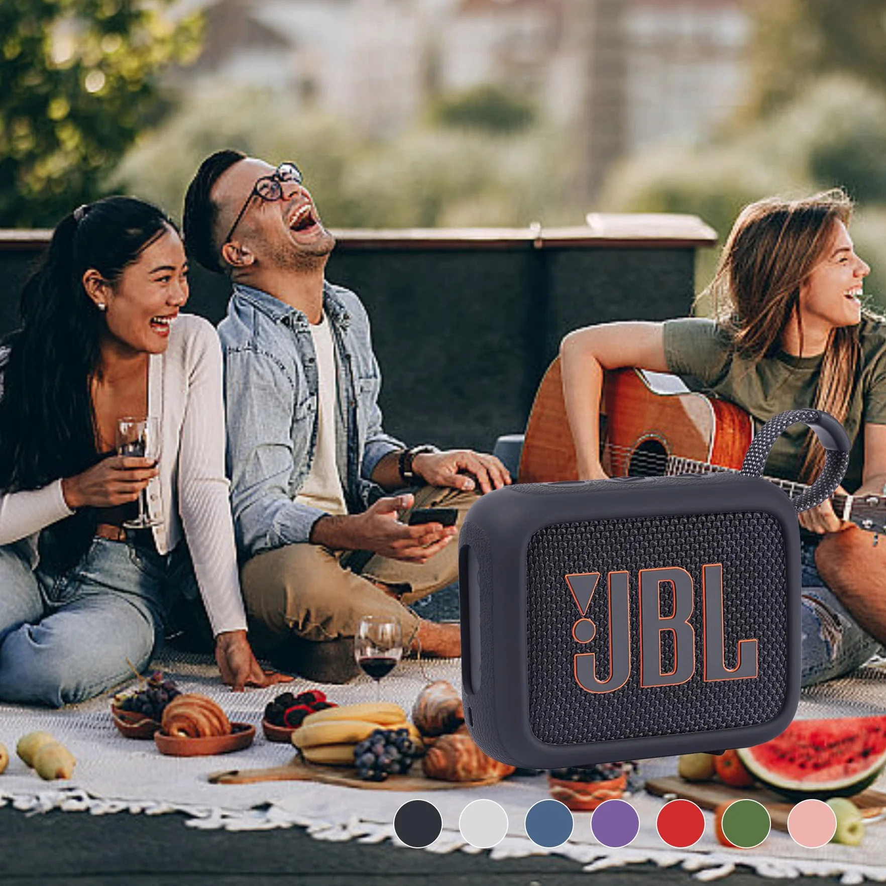 co2CREA Silikonowe etui do JBL Go 4 wodoodporny przenośny głośnik Bluetooth, przenośny, ultralekki rękaw ochronny z karabińczykiem (nie zawiera głośnika)