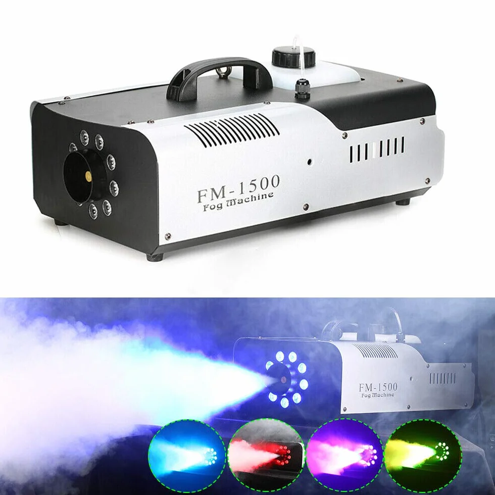 Fogger mini generator dymu LED 1500 W bezprzewodowy pilot zdalnego sterowania 18000-25000 cu.ft/min obudowa z blachy stalowej 2 l