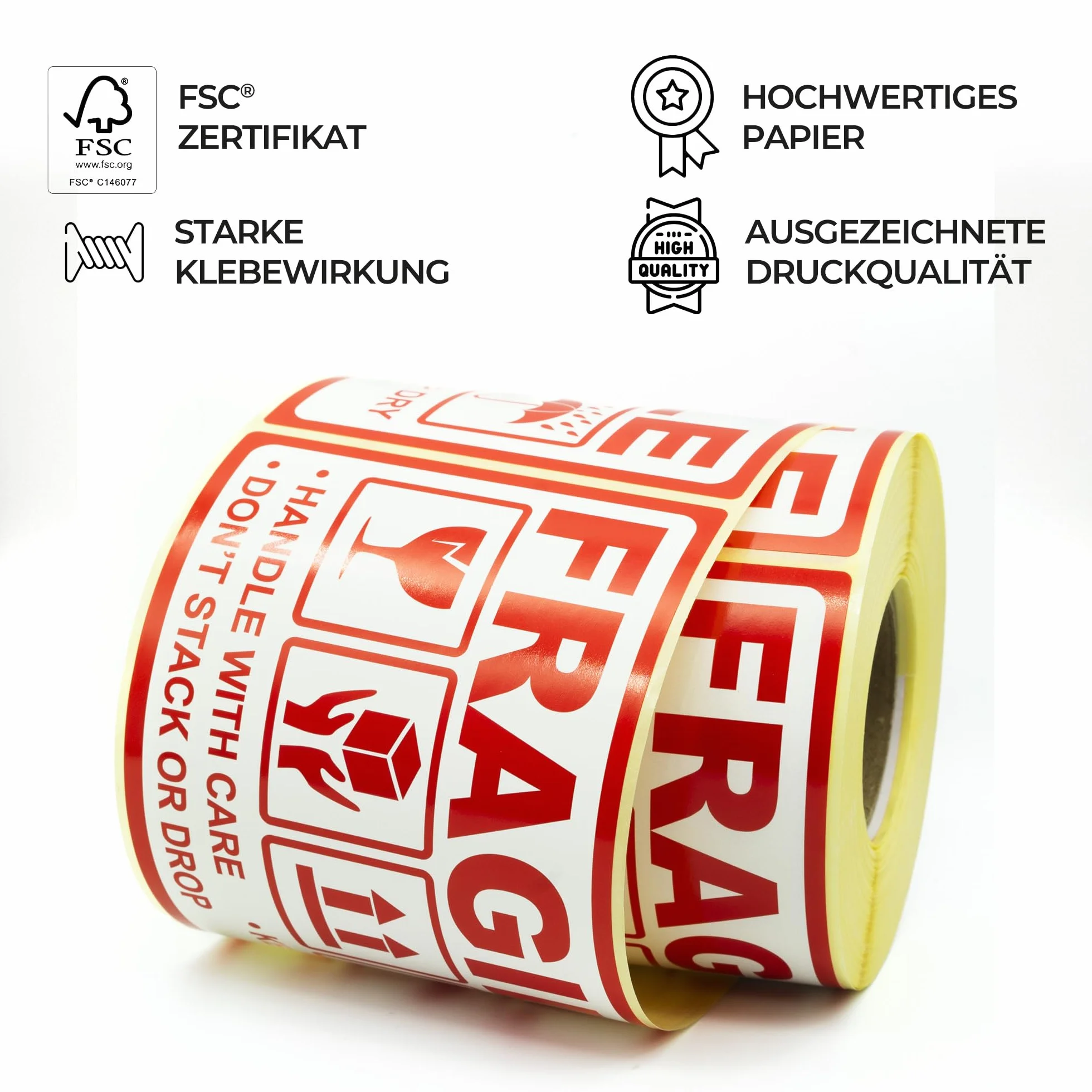 MD Labels Etykiety ostrzegawcze na rolce 90 x 150 mm Fragile- handle with care – keep dry – don't stack or drop- this way up - samoprzylepne etykiety wysyłkowe (300)