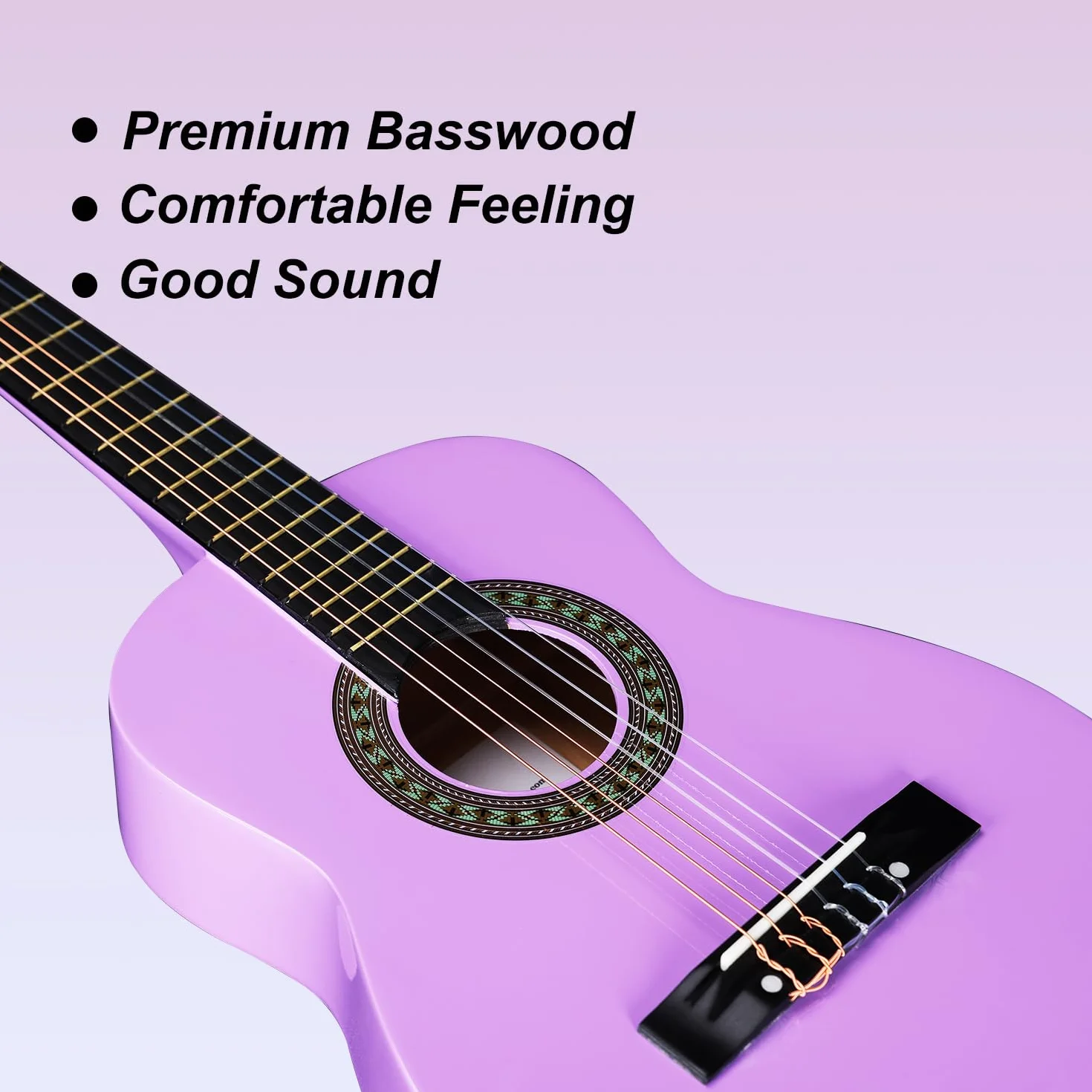ADM 1/4 Zestaw z gitarą klasyczną dla dzieci, 76 cm, dla początkujących, z torbą koncertową, stroikiem, paskiem, kostkami, dodatkowymi strunami, torbą do przechowywania i ściereczką do czyszczenia,