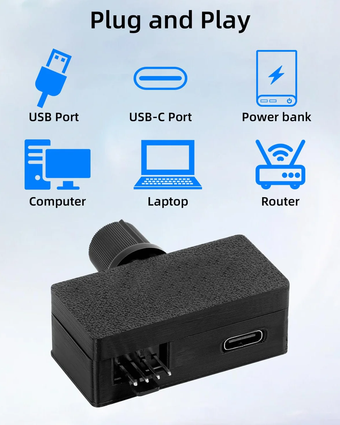 GELRHONR Piasta wentylatora PWM, 4-pinowy kontroler wentylatora, rozdzielacz 4-drożny z kablem zasilającym USB-C, wyjście 8 W