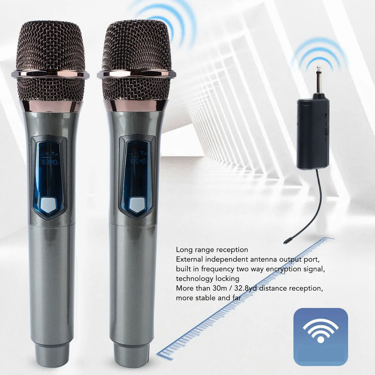 Bezprzewodowy Dynamiczny Mikrofon Bezprzewodowy UHF, łatwy w Obsłudze, Trwały, HiFi, z Odbiornikiem z możliwością ładowania, Zasięg 160 Stóp, do Urządzenia do Karaoke, śpiewu,