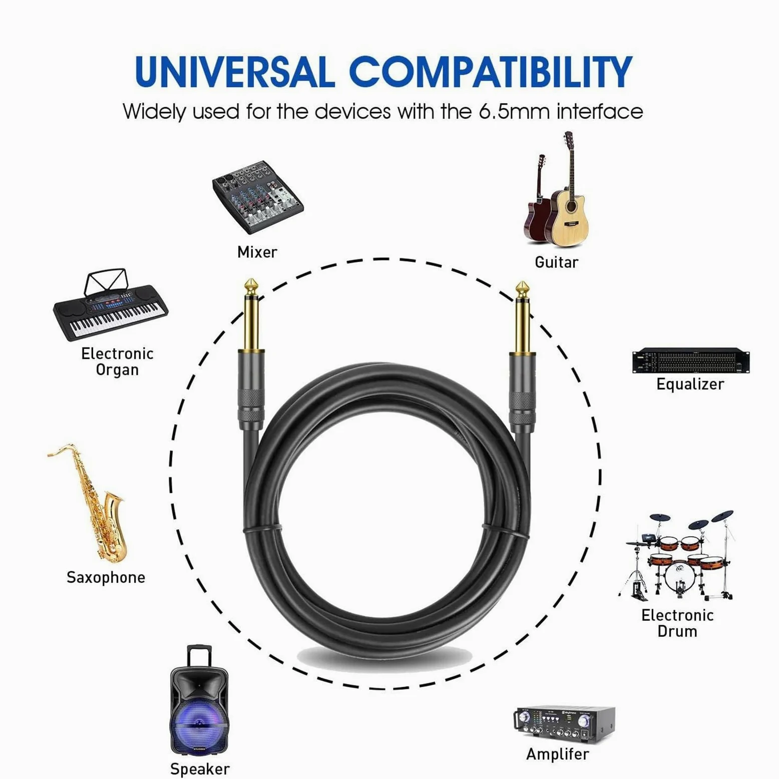 Kabel instrumentowy 1/4 Cala Prosty Kabel Instrumentalny 6,35 Mm Stereo Profesjonalny Kabel Gitarowy Do Gitary Basowej Wzmacniacza Klawiatury(Pack of 2,8m)