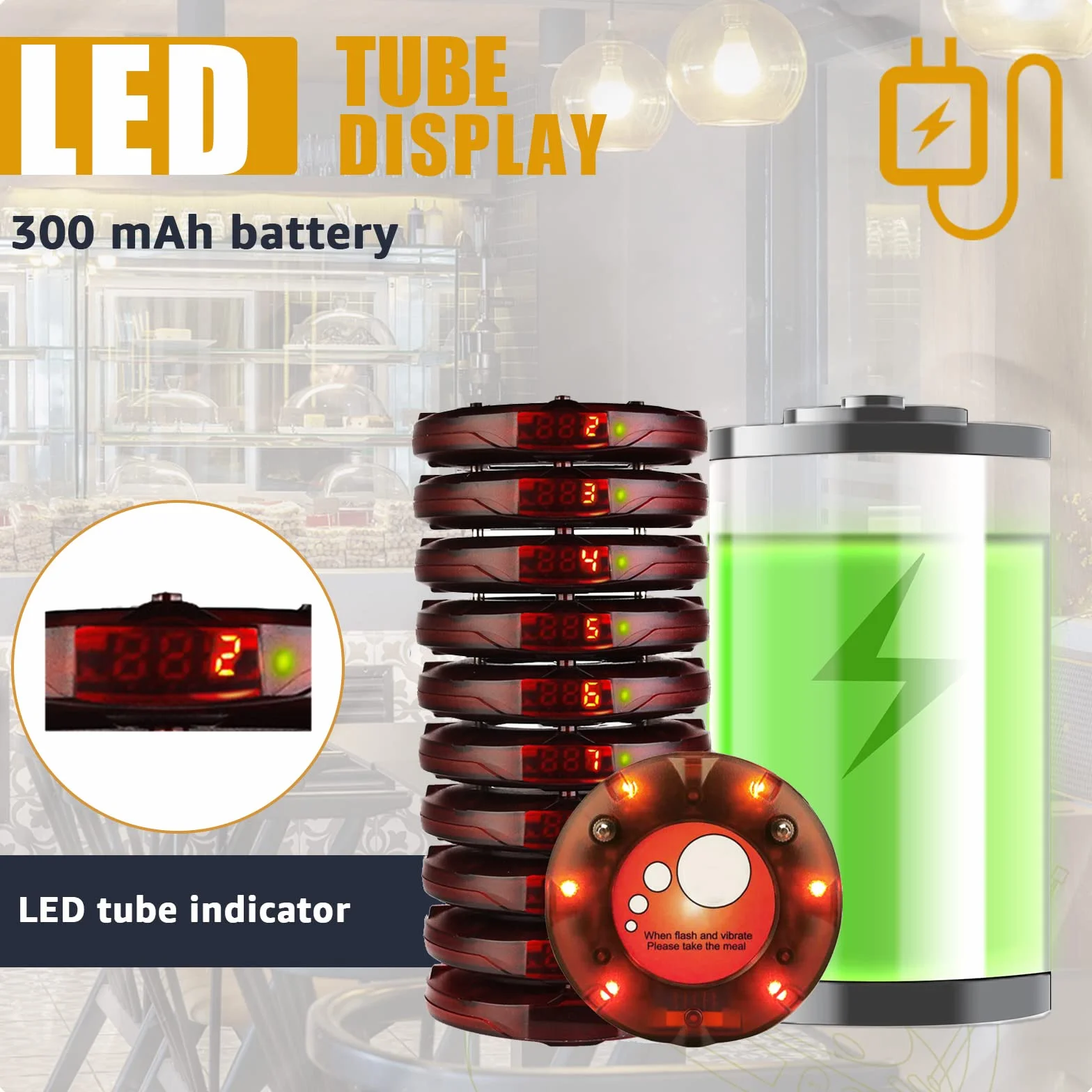 Retekess TD158 Pager Restauracyjny, Bezprzewodowy System Przywoławczy, Wyświetlacz LED, 4 Tryby Wywoływania, Bateria o Dużej Pojemności, Klawiatura Wyciszająca, Restaurant Pager, Hotel