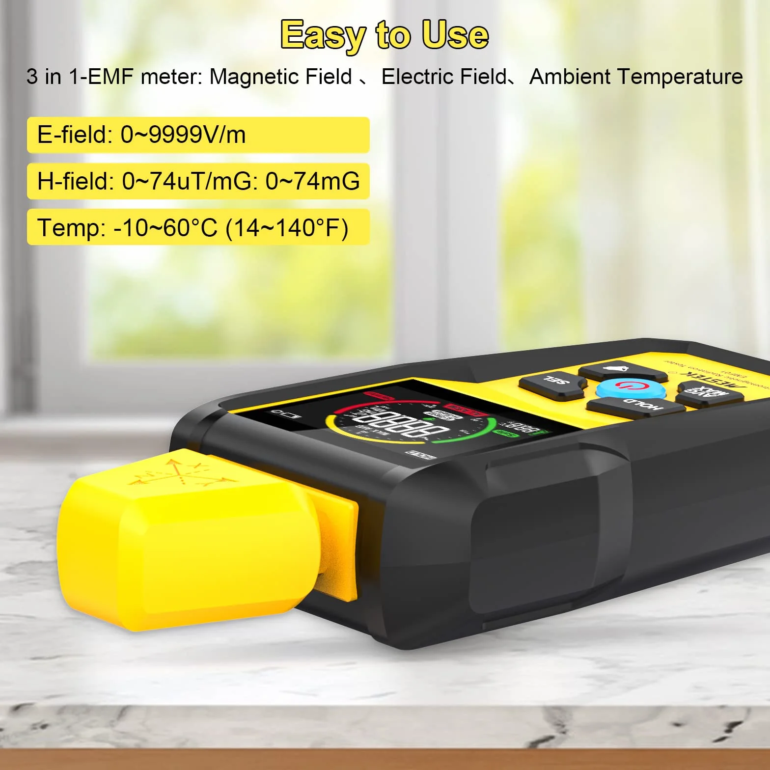 Miernik EMF, MESTEK Elektromagnetyczny Detektor Promieniowania, Cyfrowy Detektor pola LCD Tester EMF z Pomiarem Temperatury Promieniowania Jądrowego do Domowych Inspekcji EMF, Biura, Zewnętrznego
