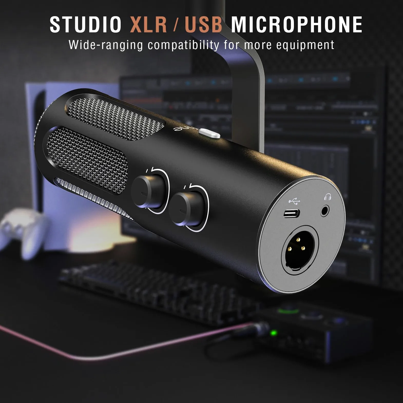 FIFINE Dynamiczny mikrofon XLR do nagrań studyjnych, podcastów, streamingu, transmisji i voice over, metalowy XLR/USB z wyciszaniem i gniazdem słuchawkowym dla miksera/komputera – AmpliTank Tank3