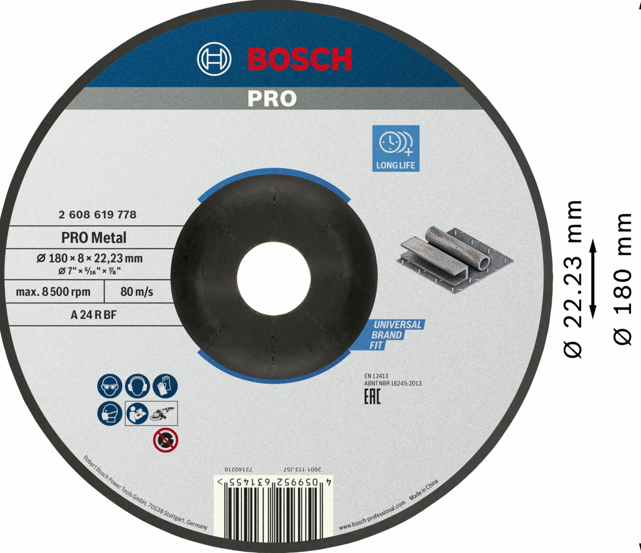 Bosch 1 x PRO Metal Longlife tarcza szlifierska do dużych szlifierek kątowych i otwór 22,23 mm (do stali, Ø 180 mm, profesjonalne akcesoria, duża szlifierka kątowa)