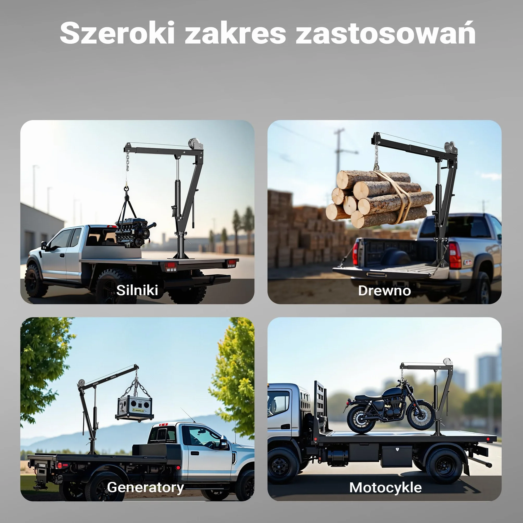 Wiltec Żuraw hydrauliczny do załadunku 900 kg, obrotowy 360° z wyciągarką linową, stabilny podnośnik do pojazdów transportu, pickupów i warsztatu
