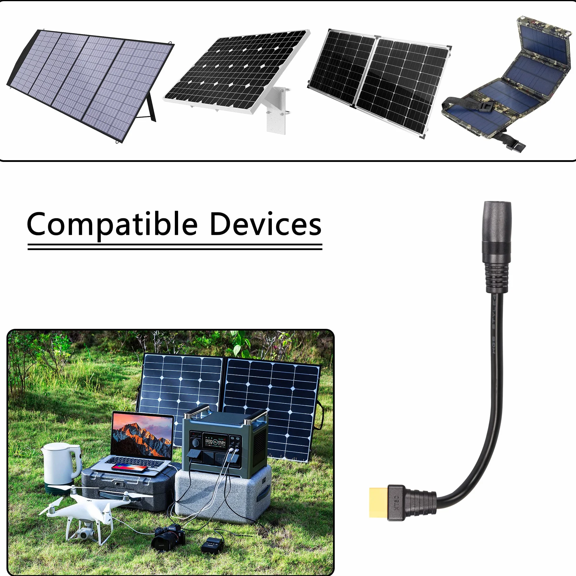 SinLoon DC8020 na XT60 panel słoneczny, adapter, kabel zasilający 14 AWG 5FT DC8020 gniazdo na XT60, kabel adaptera z wtyczką DC7909 do panelu słonecznego, RV Portable Power Station (XT60 razy)