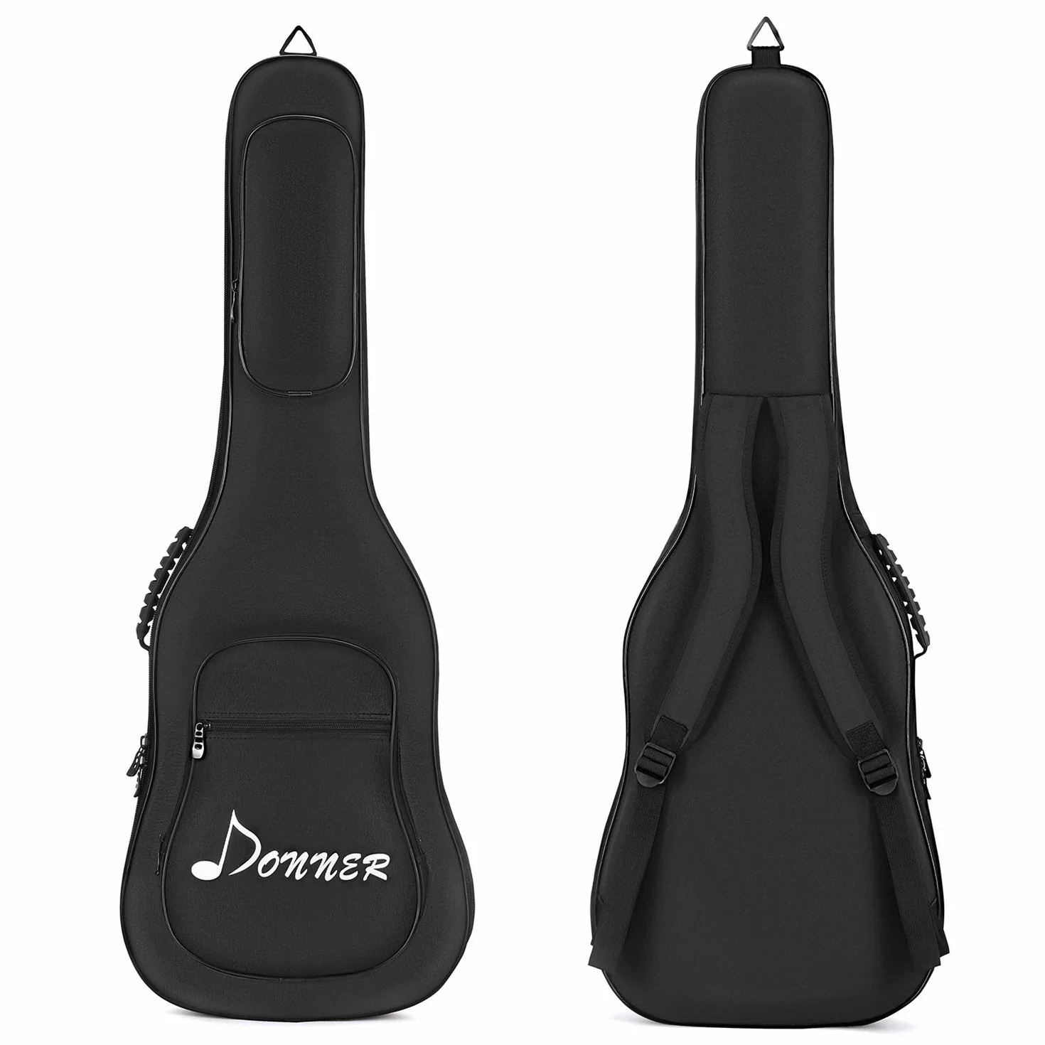 Donner Torba na gitarę elektryczną o grubości 10 mm, miękki, solidny futerał na gitarę z regulowanymi paskami, wodoodporna włóknina, wnętrze, pogrubiona gąbka, dwie kieszenie, czarny