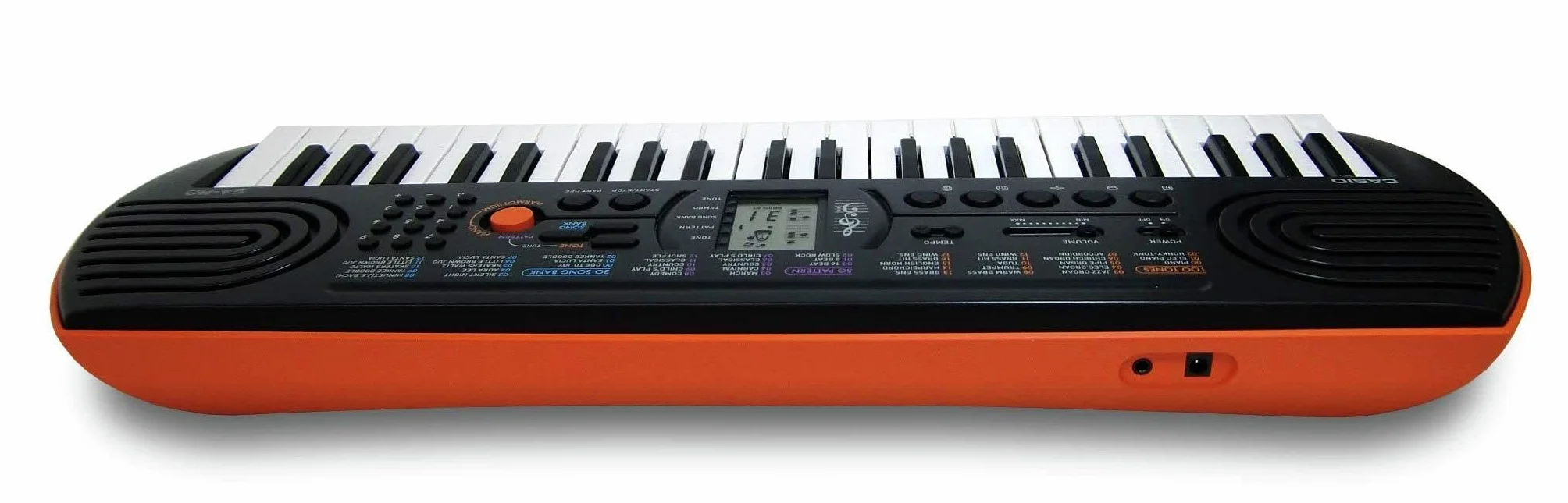 Casio SA-76 mini keyboard z 44 przyciskami, czarno-pomarańczowy