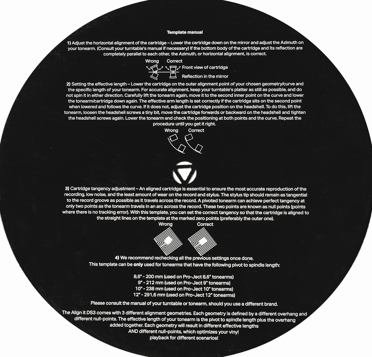 Pro-Ject Align it DS3 szablon do regulacji pickupa 3 geometrie