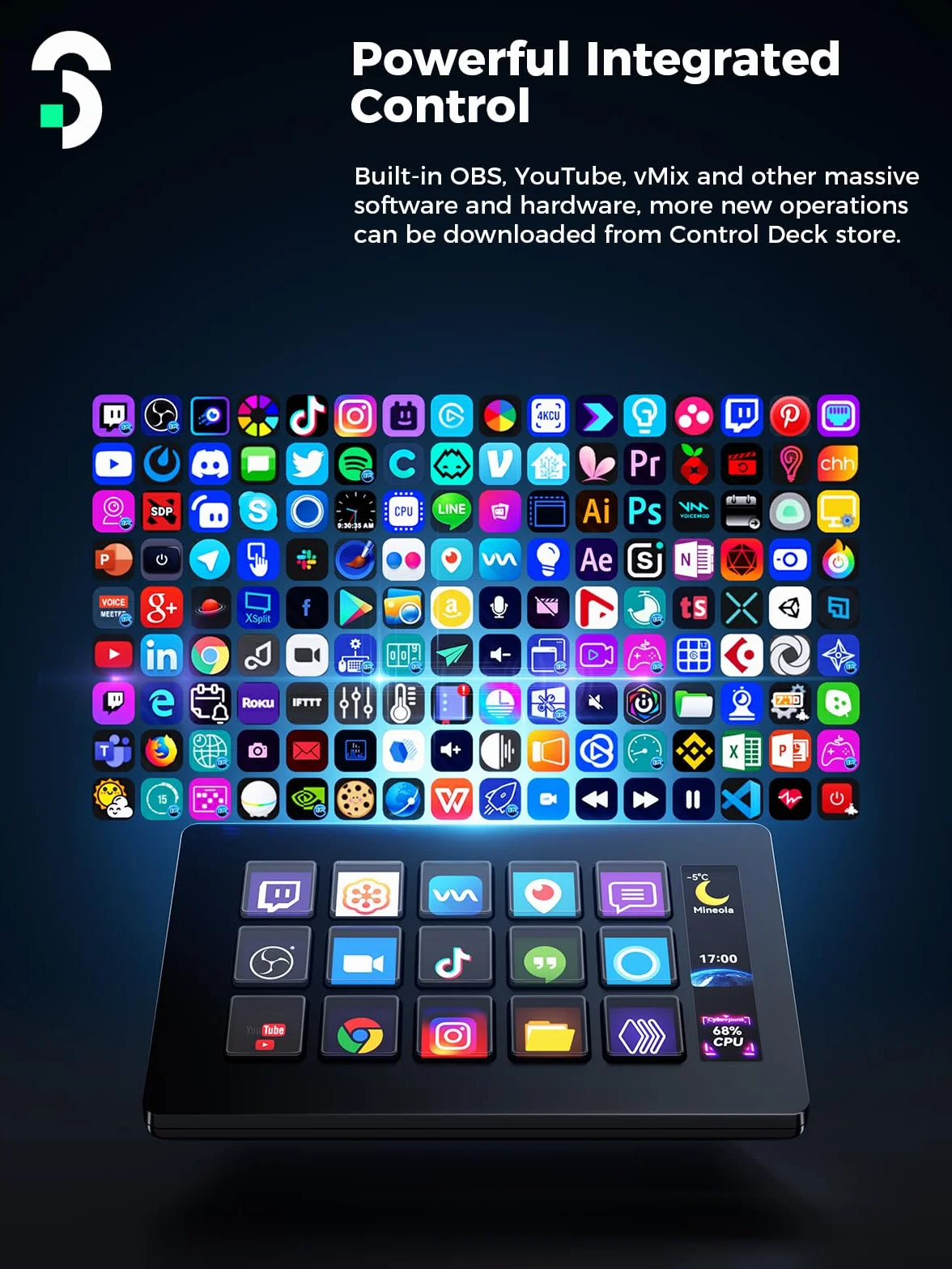 SOOMFON Stream Control Deck, 15-klawiszowy kontroler do nagrań na żywo, przyciski LCD OBS Twitch YouTube