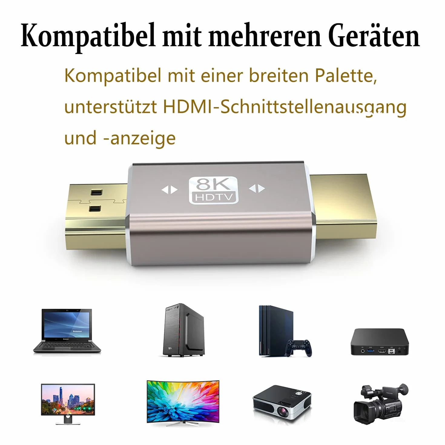Adapter Przedłużający HDMI 8K Wtyczka na Wtyczkę, Złącze HDMI 2.1, Obsługuje 8K 60 Hz/4K 120 Hz HDR, do Projektora HDTV, Laptopa, PC, 2 szt