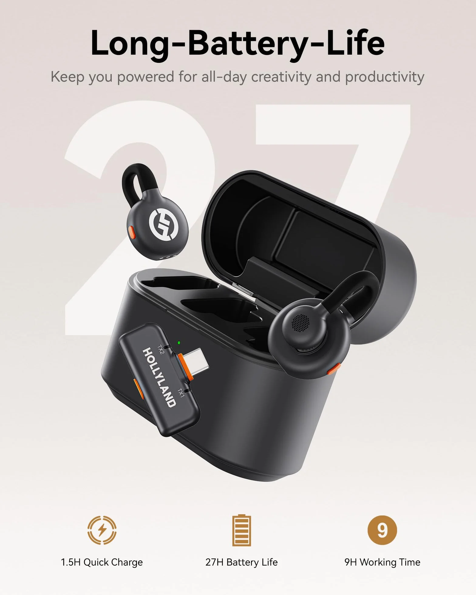 Hollyland Lark M2S Combo (kamera RX+USB-C RX+kabel Lightning) bezprzewodowy mikrofon krawatowy do iPhone'a/kamery/Androida/PC, tytanowy klips, redukcja szumów, 30 godzin użytkowania, vlog, wywiad