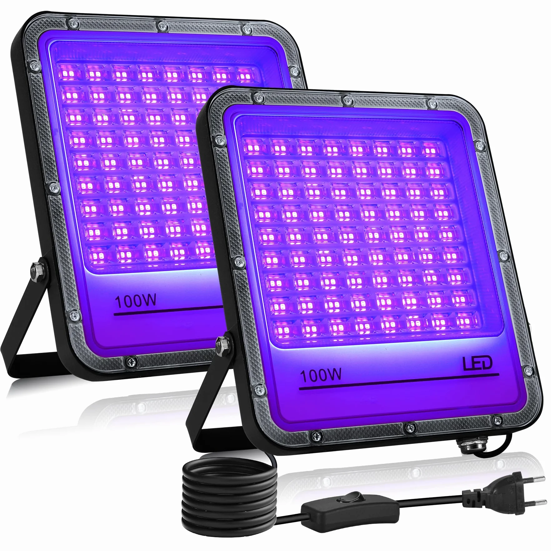 VAYALT 2 sztuki reflektorów LED UV 100 W 395 nm IP65 czarne światło na imprezę Halloween