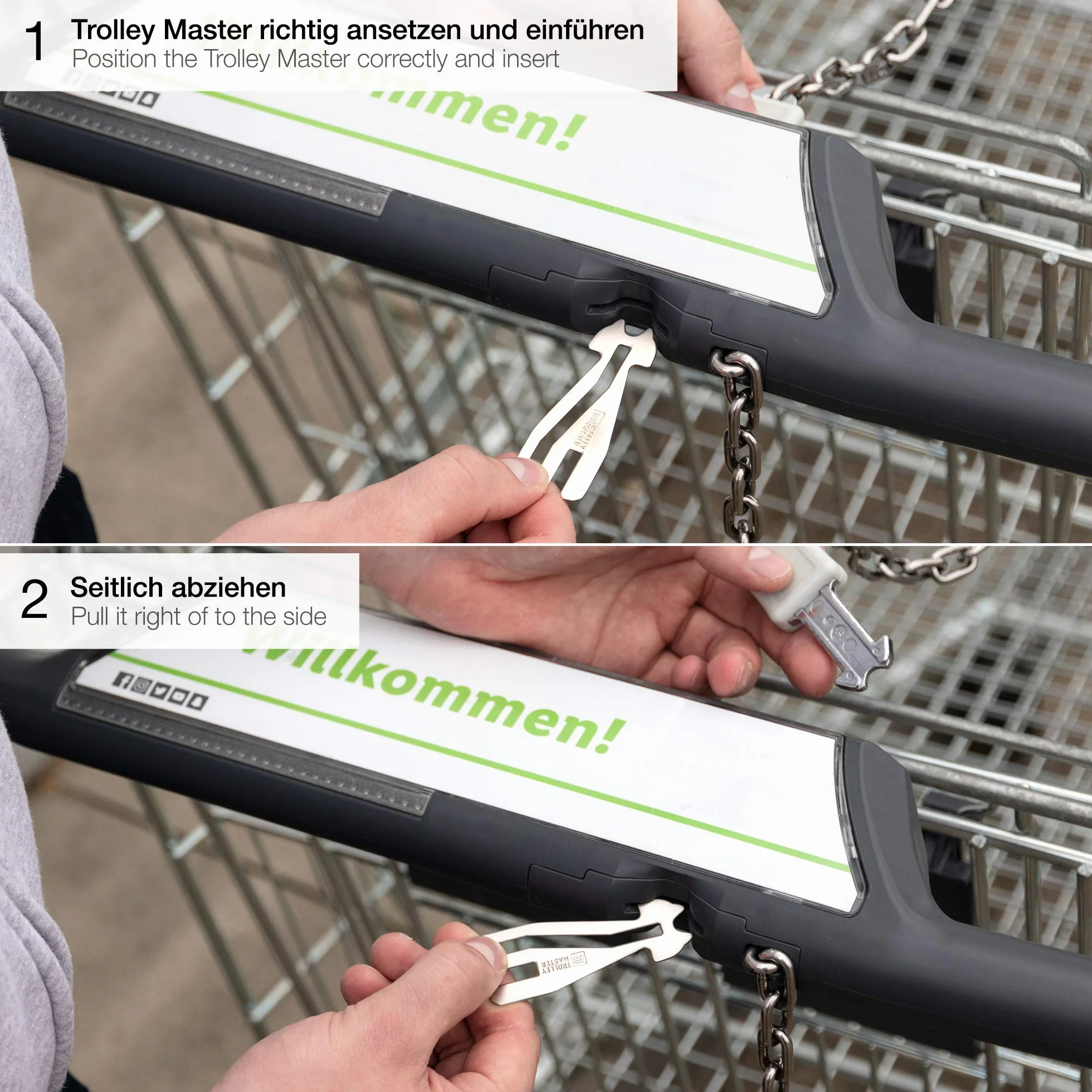 FABACH Black Trolley Master żeton do wózek na zakupy do wszystkich wózków zakupowych – otwiera się od przodu i z boku – breloczek do kluczy z metalu, czarny (czarny) - FB_TMB_3
