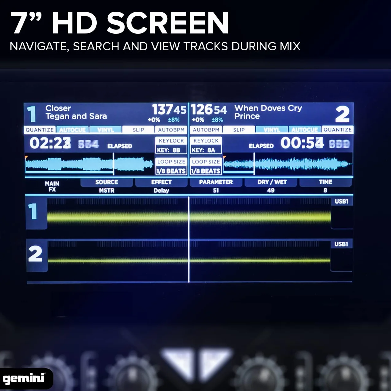 Gemini Sound SDJ-4000 Standalone/MIDI Kontroler DJ Equipment Console z 2 mostkami, 4-kanałowy mikser audio, pojemnościowe koła do biegania i 7-calowy ekran HD
