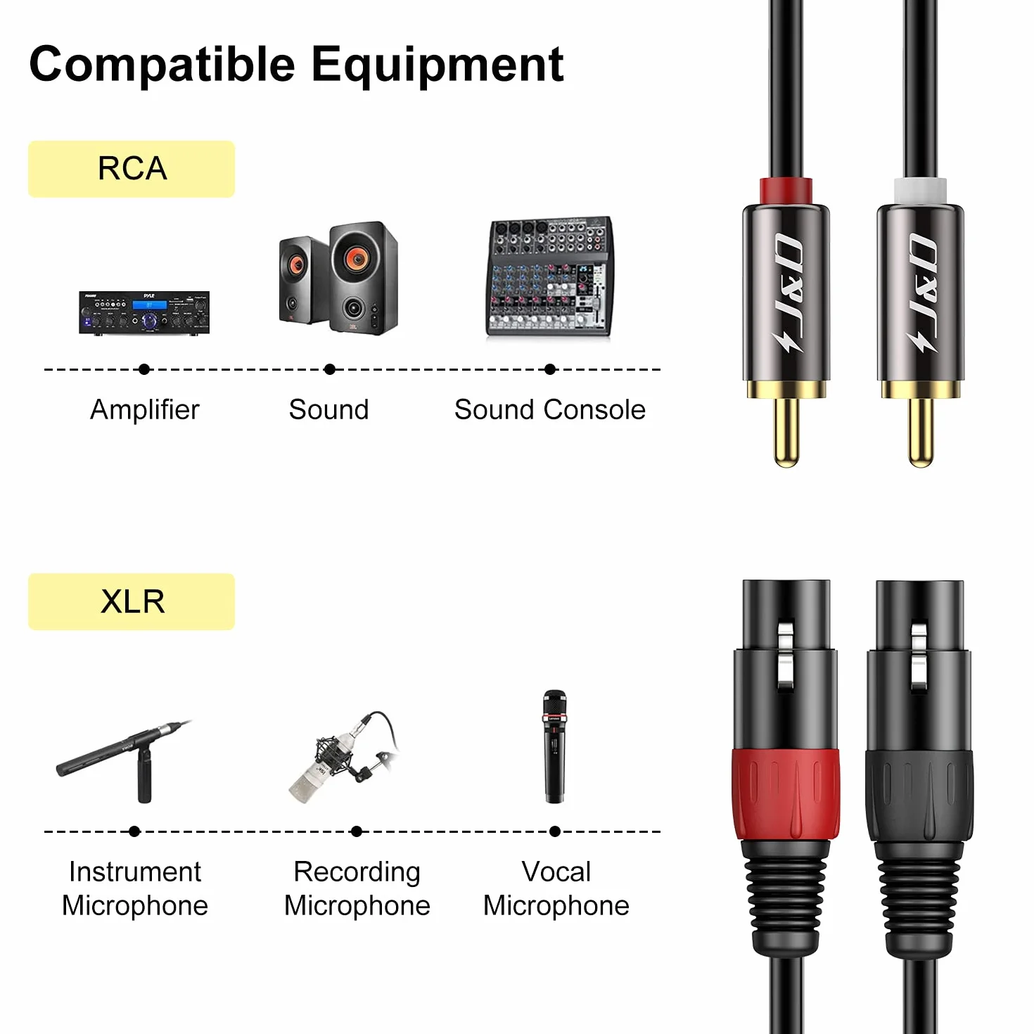 J&D Kabel 2 RCA do 2 XLR, PCW niewyważony podwójny XLR żeński na podwójny RCA męski HiFi Audio Stereo Audio Interconnect kabel do głośnika kondensatora mikrofonu mikser AMP, 6 stóp