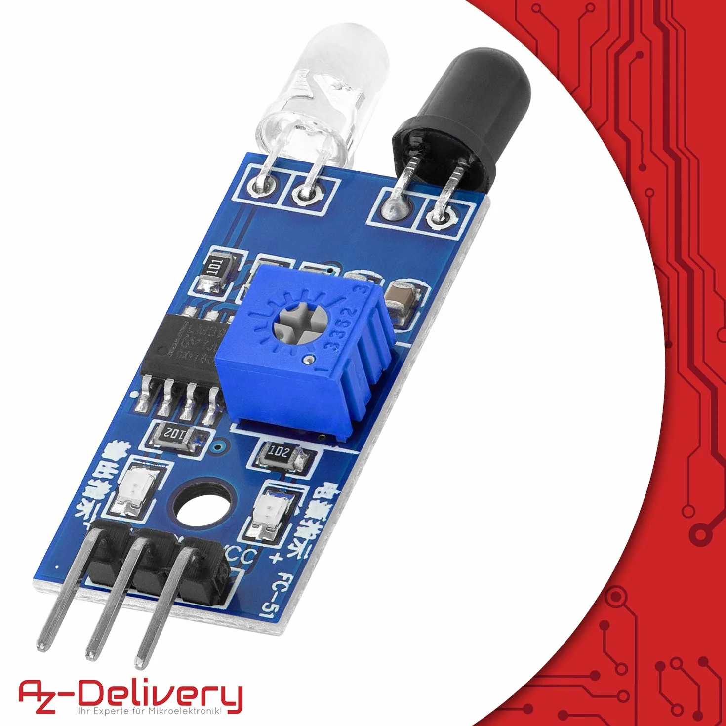 AZDelivery IR Moduł podczerwieni do wykrywania przeszkód Czujnik odległości kompatybilny z Arduino i Raspberry Pi
