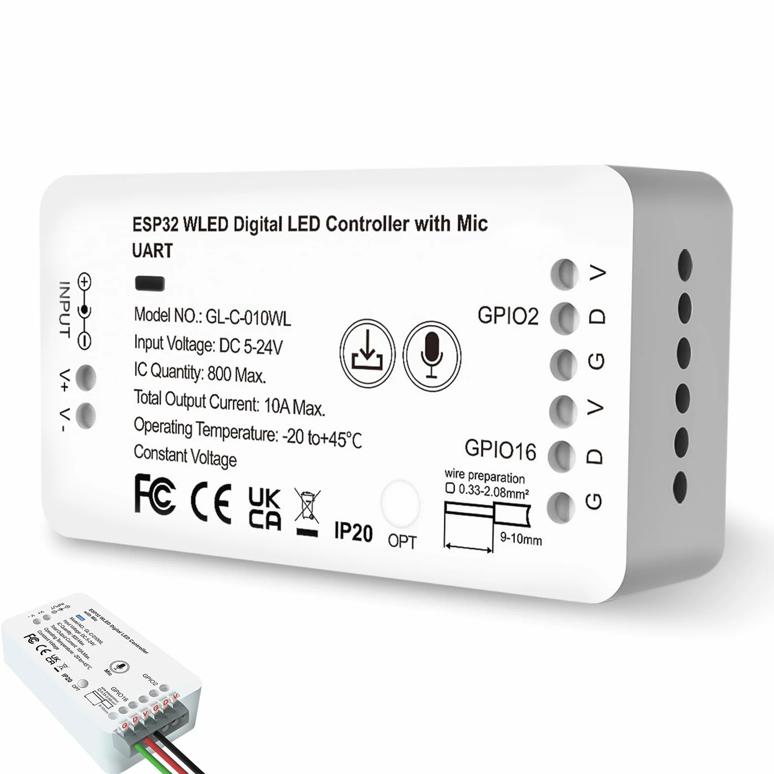 Kontroler WLED ESP32 do taśm LED WS2812B WS2811 SK6812 z mikrofonem
