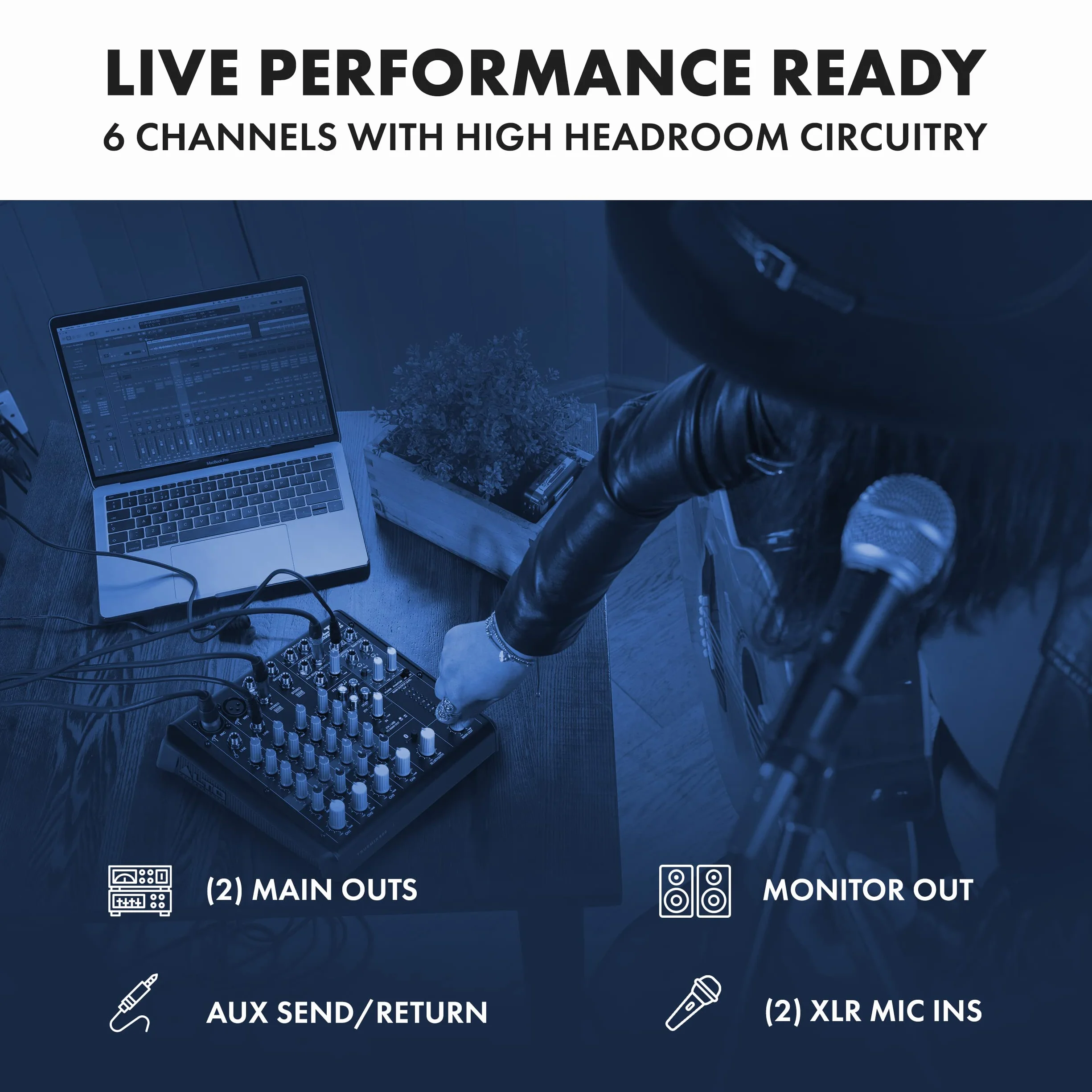 ALTO TrueMix 600 Mikser z 2 Wej. Mikr. XLR i Interfejsem USB Audio i Bluetooth do Podcastów, Występów, Streamowania, Nagrywania i DJ-ingu, PC, Mac