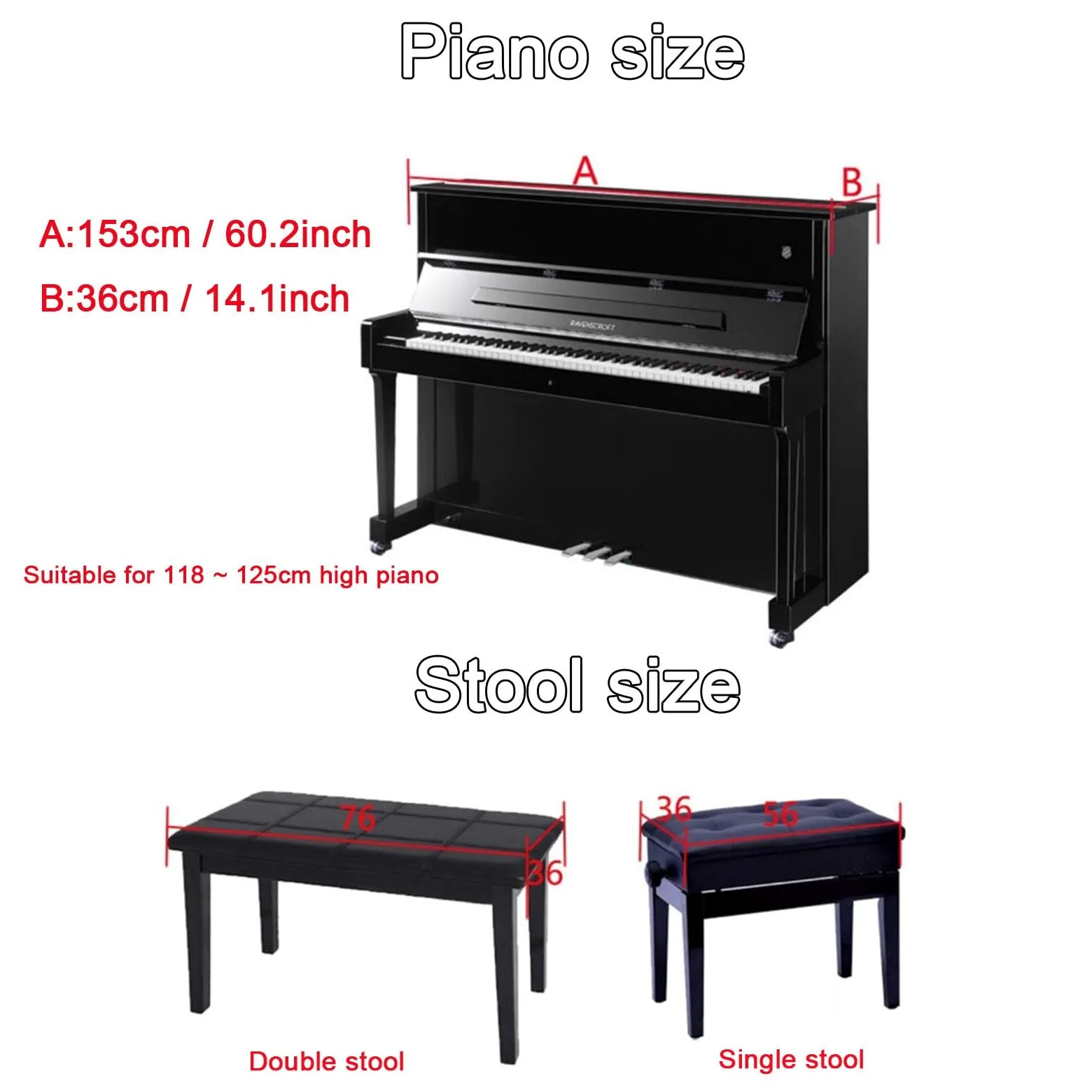 Pokrowiec na klawiaturę pianina Pokrowiec na pianino — konstrukcja półowinięta Pyłoszczelny i wodoodporny pokrowiec na fortepian z osłoną stołka Upewnij się, że pianino nie jest uszkodzone (A, 153 *