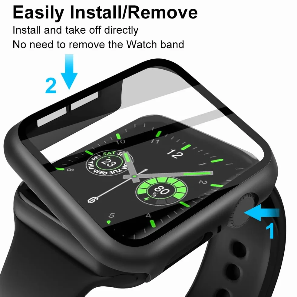 OFFCUP Etui z osłoną ekranu, 2 szt. twarde etui zaprojektowane do Apple Watch Series 4/5/6/SE 40 mm z osłoną ekranu ze szkła hartowanego, wbudowana folia ze szkła hartowanego, wysoka czułość (czarne)