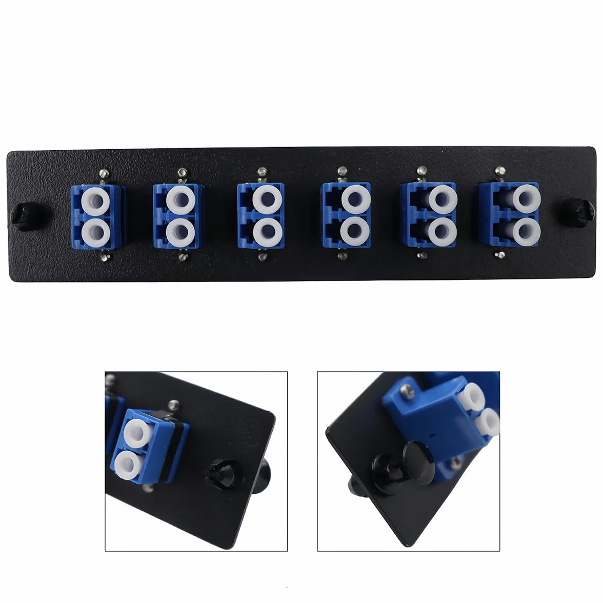 6 adapterów Duplex LCD, panel krosowy LGX-Footprint, wyposażony w 12 złączy z włókna szklanego, obudowa sprzęgła, niebieski adapter LC-UPC