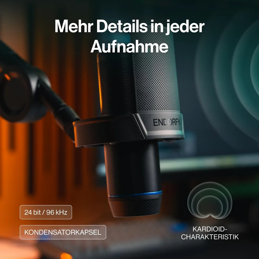 ENDORFY Solum 2 Boom Arm Mikrofon USB C 24 bit/96 kHz | Kardioidalny, Ramię Mikrofonowe 88 cm, Kosz Antywstrząsowy, Metalowy Pop Filtr, Mute, Regulacja Czułości, PC PS5 Mac