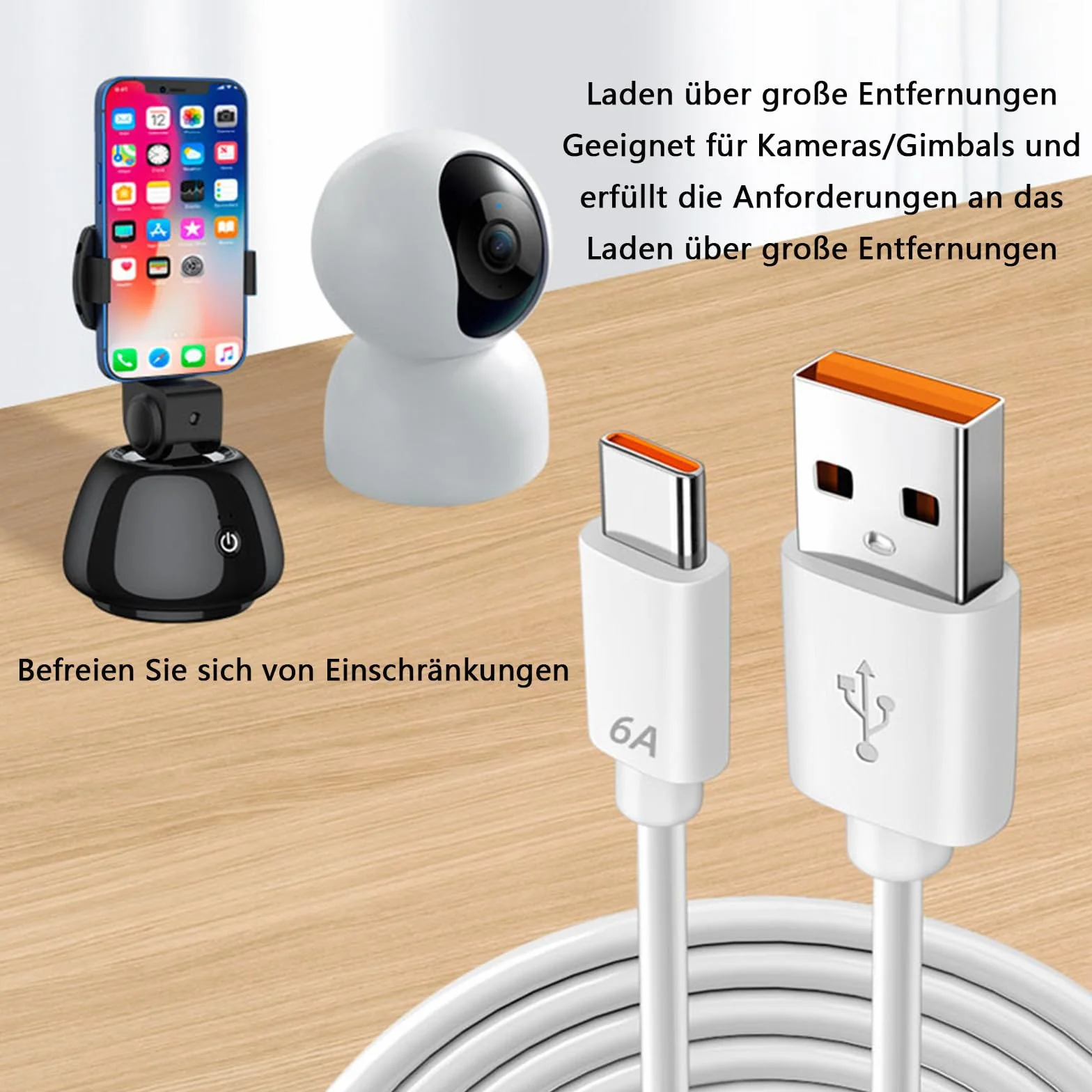 Kabel USB C, 10M, 6A, typ A na C, kabel do ładowania, zasilacz do kamer bezpieczeństwa, przedłużacz zasilania, przesył danych nie jest obsługiwany, kabel do szybkiego ładowania USB C do kamer
