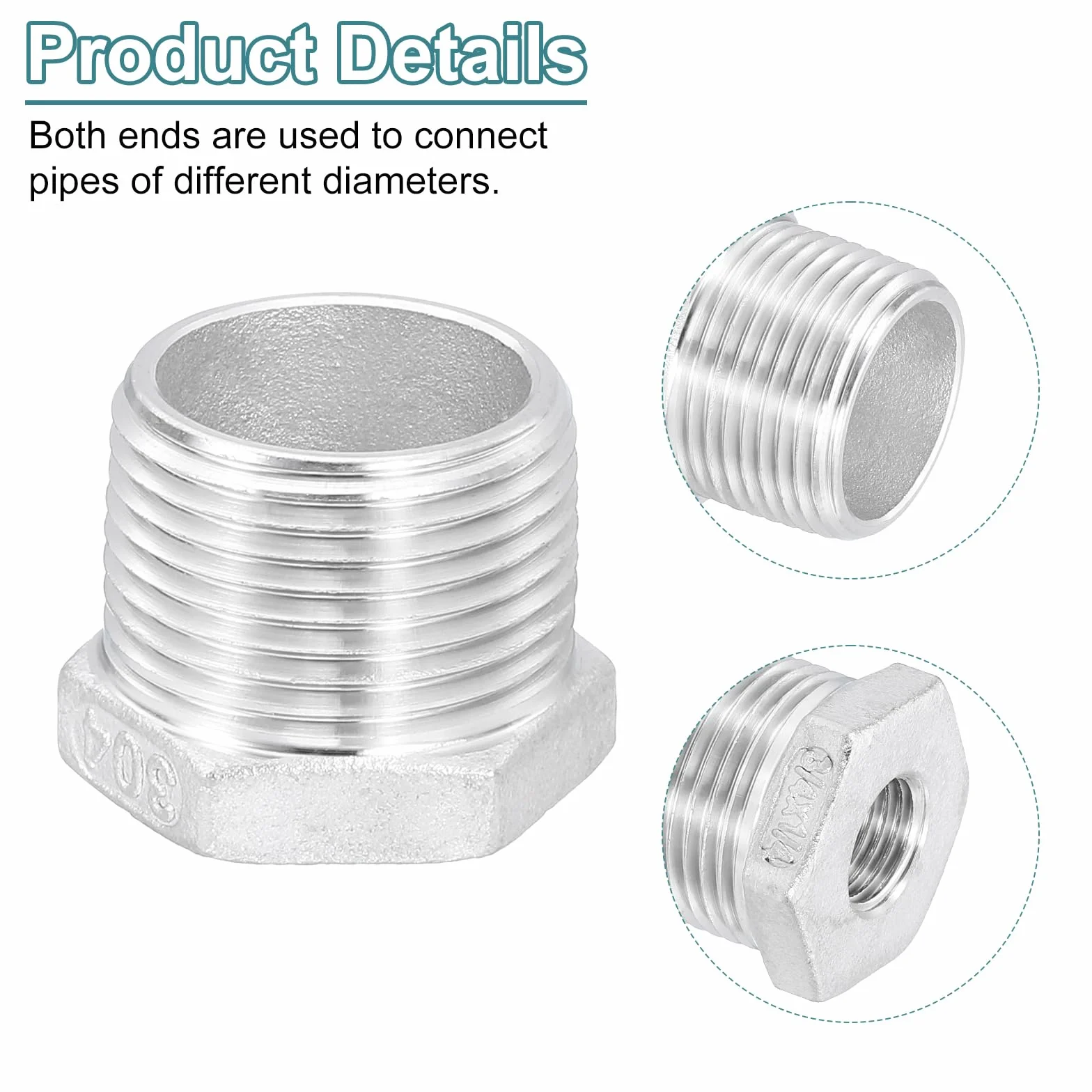 QUARKZMAN 1 sztuka 3/4" męski na 1/4" żeński NPT 304 reduktor ze stali nierdzewnej gniazdo sześciokątne, redukcja rury żeliwnej, złączka adaptera do przemysłowych, systemów naftowych/gazowych i