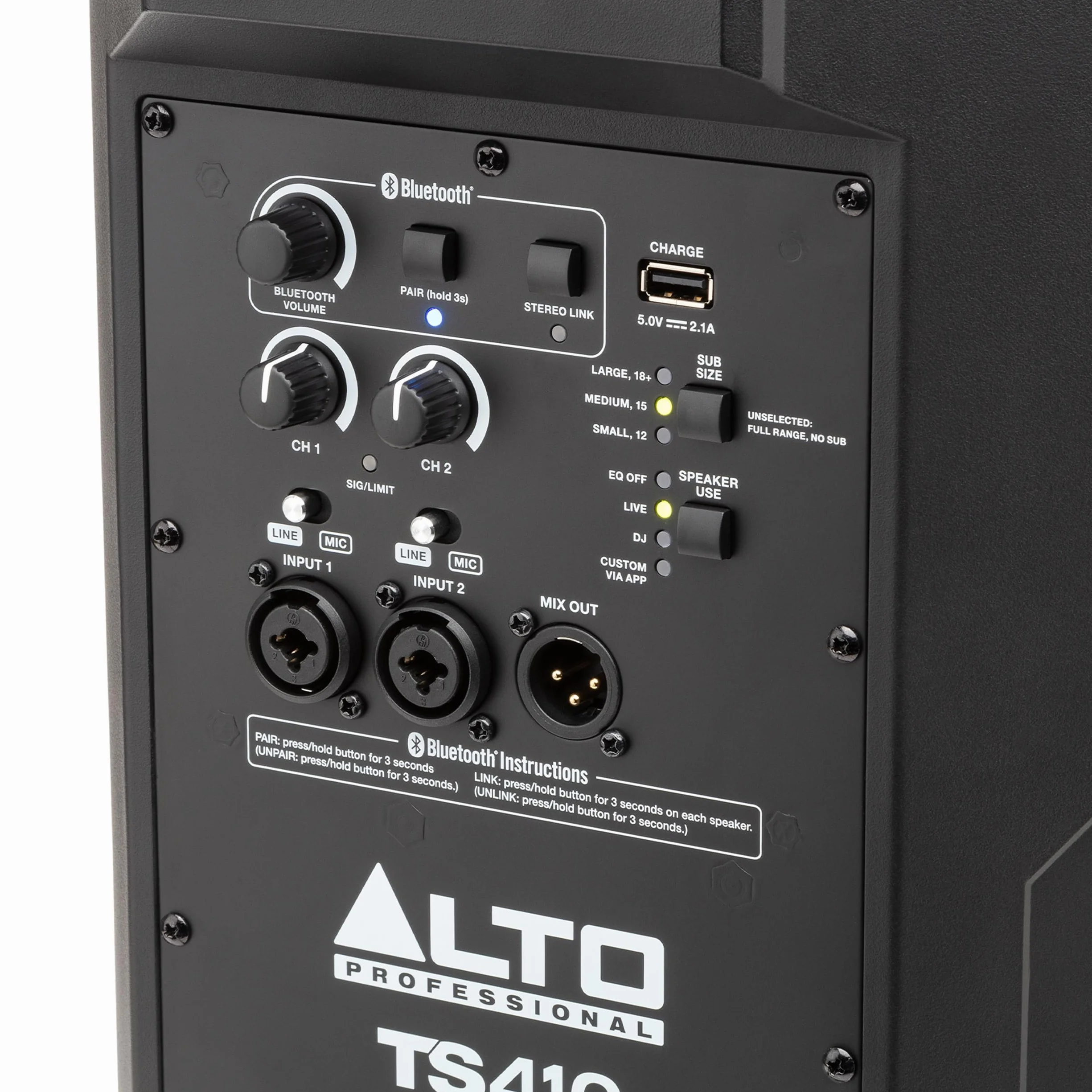 ALTO TS410 Aktywny Głośnik PA 2000W 10" z 3-Kanałowym Mikserem, Bluetooth, Bezprzewodowym Podłączaniem Głośników, DSP i Aplikacją