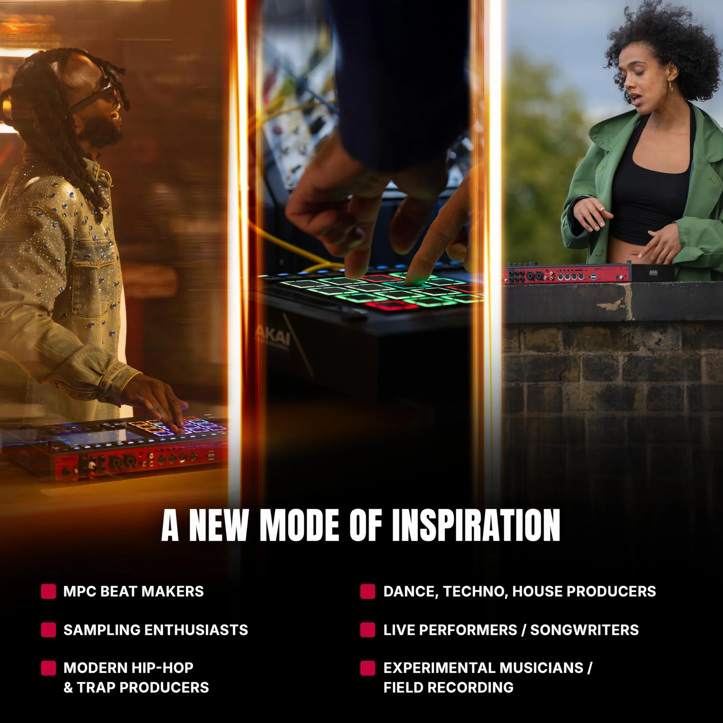 Akai Professional MPC Live III Przenośne centrum produkcji muzycznej z padami MPCe, sekwencerem, ekranem dotykowym, mikrofonem, monitorami, interfejsem audio, Wi-Fi, Bluetooth, baterią, touchstripem