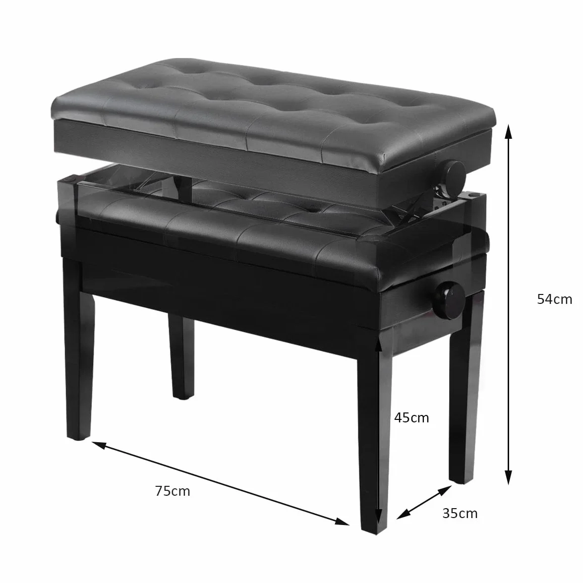 LIFEZEAL Ławka fortepianowa dla 2 osób regulowana wysokość 150 kg 75 x 35 x 45-54 cm czarny