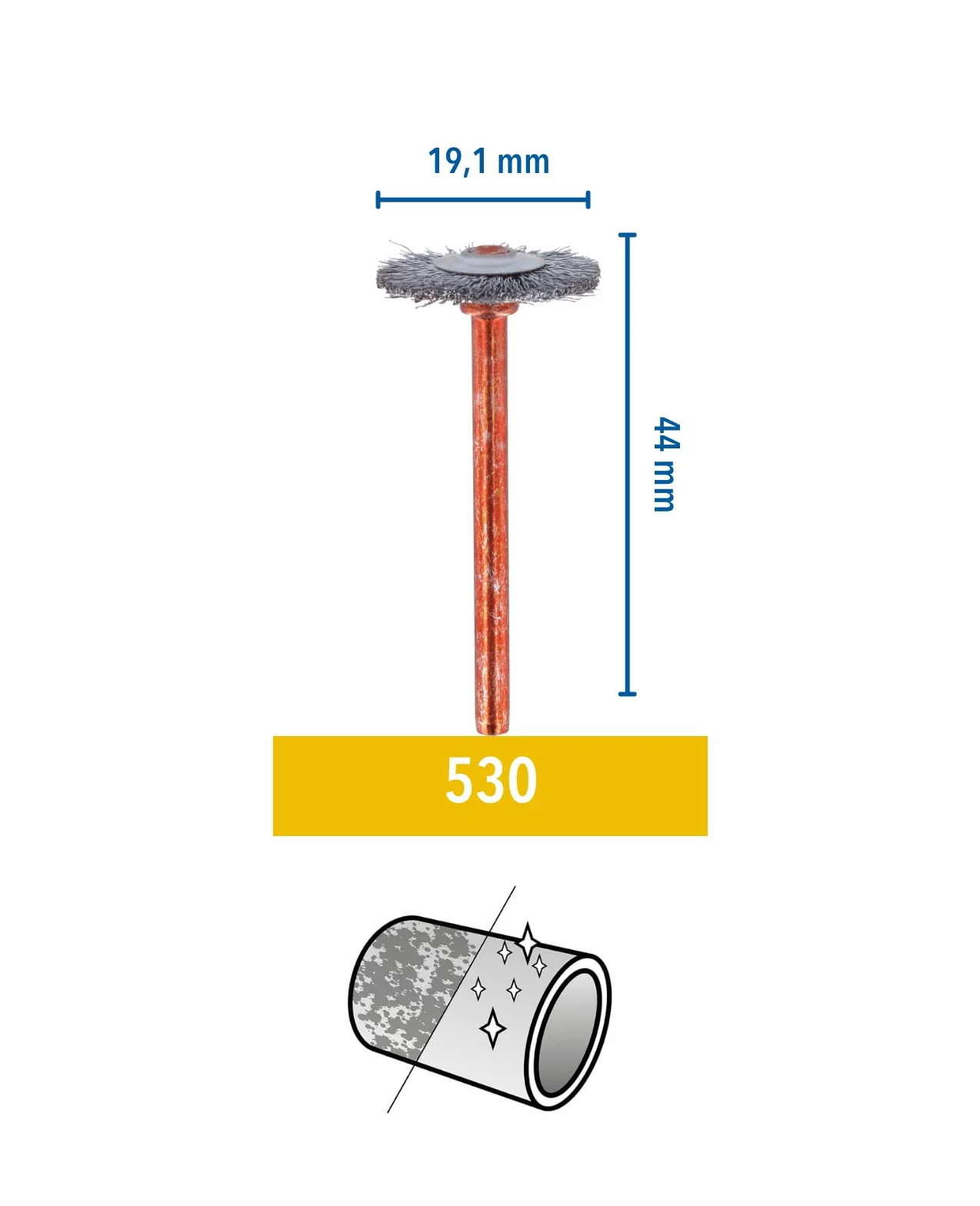 Dremel 530 szczotka ze stali nierdzewnej, zestaw akcesoriów: 2 szczotki (19 mm) do czyszczenia materiałów odpornych na korozję