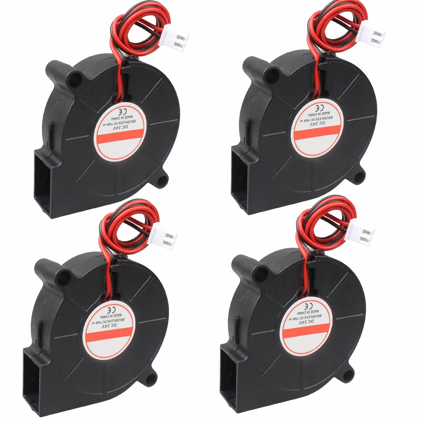 Jopto 4 x wentylator chłodzący do drukarki 3D, 50 x 50 x 15 mm, 5015 DC bezszczotkowy 24 V, 2-pinowy mini wentylator chłodzący z 2-pinowym terminalem do wytłaczarki drukarki 3D