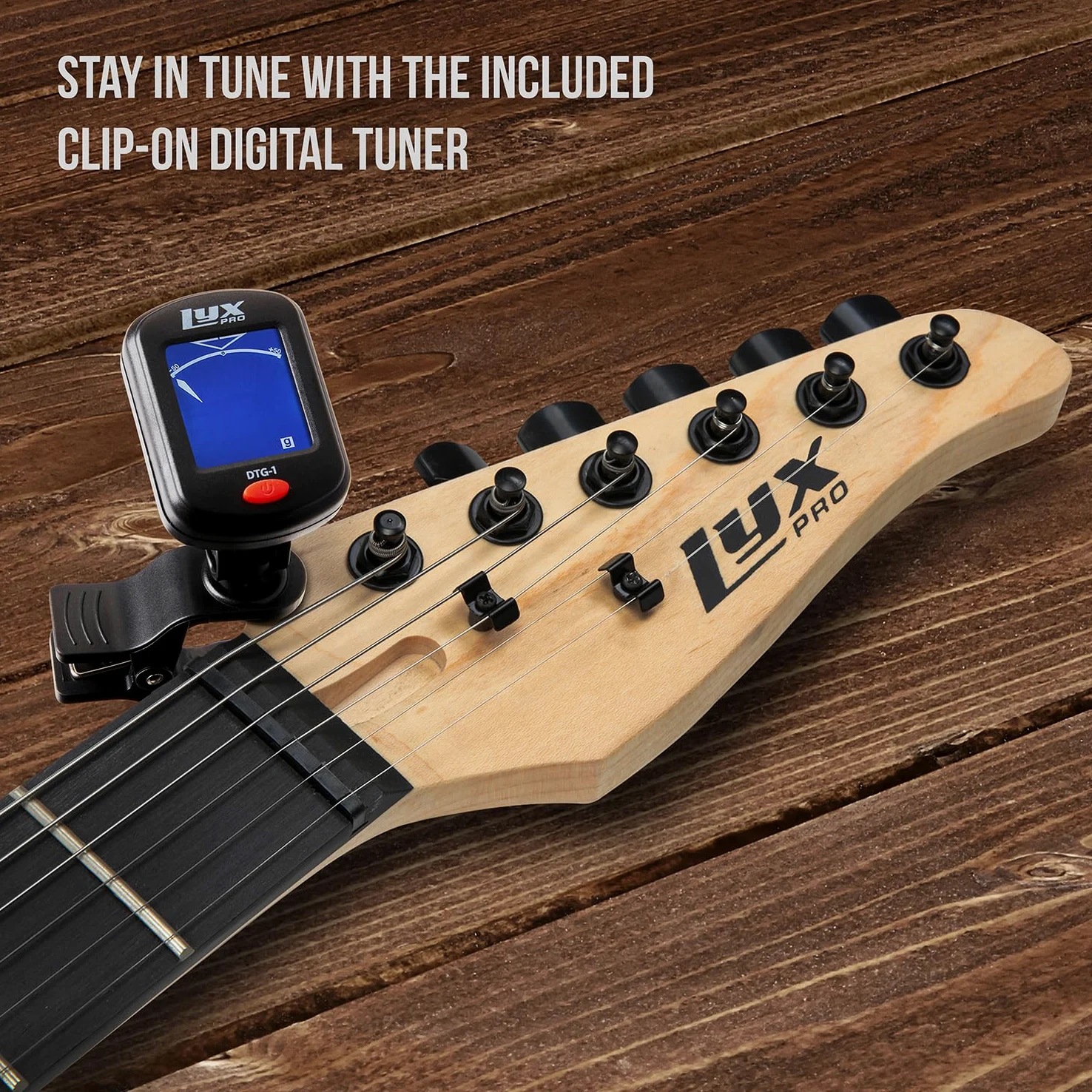 LyxPro Gitara elektryczna 36 cali i zestaw dla dzieci z gitarą dla początkujących, wzmacniaczem, sześcioma strunami, dwoma kostkami, paskiem na ramię, cyfrowym tunerem z klipsem, kablem i miękkim etui
