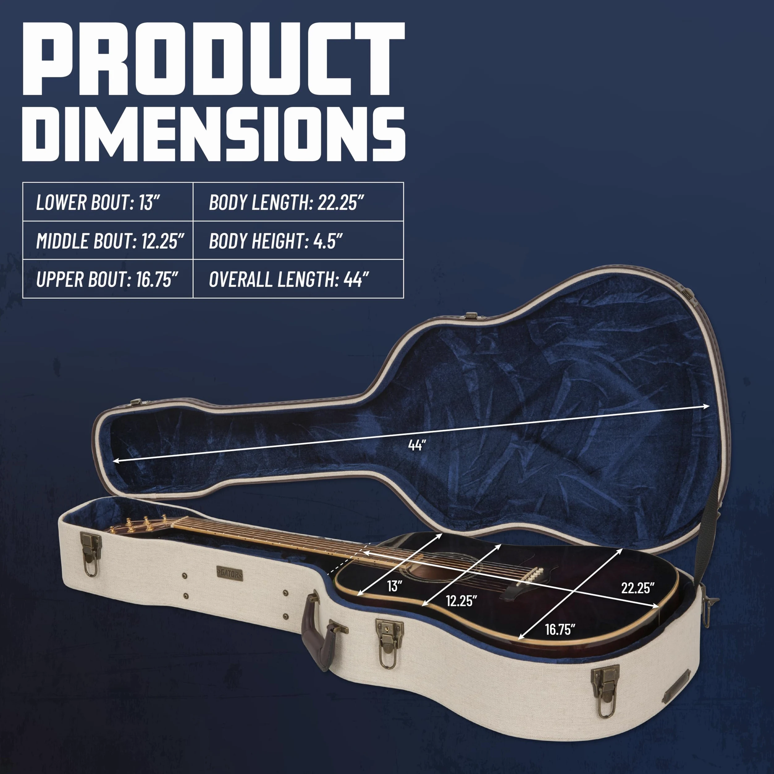 Gator Cases Journeyman seria Deluxe drewniana walizka do gitary akustycznej Dreadnaught, beżowa (GW-JM DREAD), beżowy, Dreadnought-Gitarre, dreadnought gitara