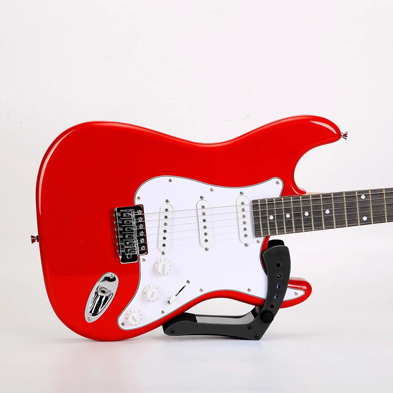 Jeffergarden Uchwyt do Stojaka na gitarę elektryczną z Akrylowym Zaciskiem i Podkładkami z Gąbki, Pionowy Stojak z 6-pozycyjną regulacją Wysokości na Podnóżek Gitarowy o Grubości 35-55 Mm (BLACK)