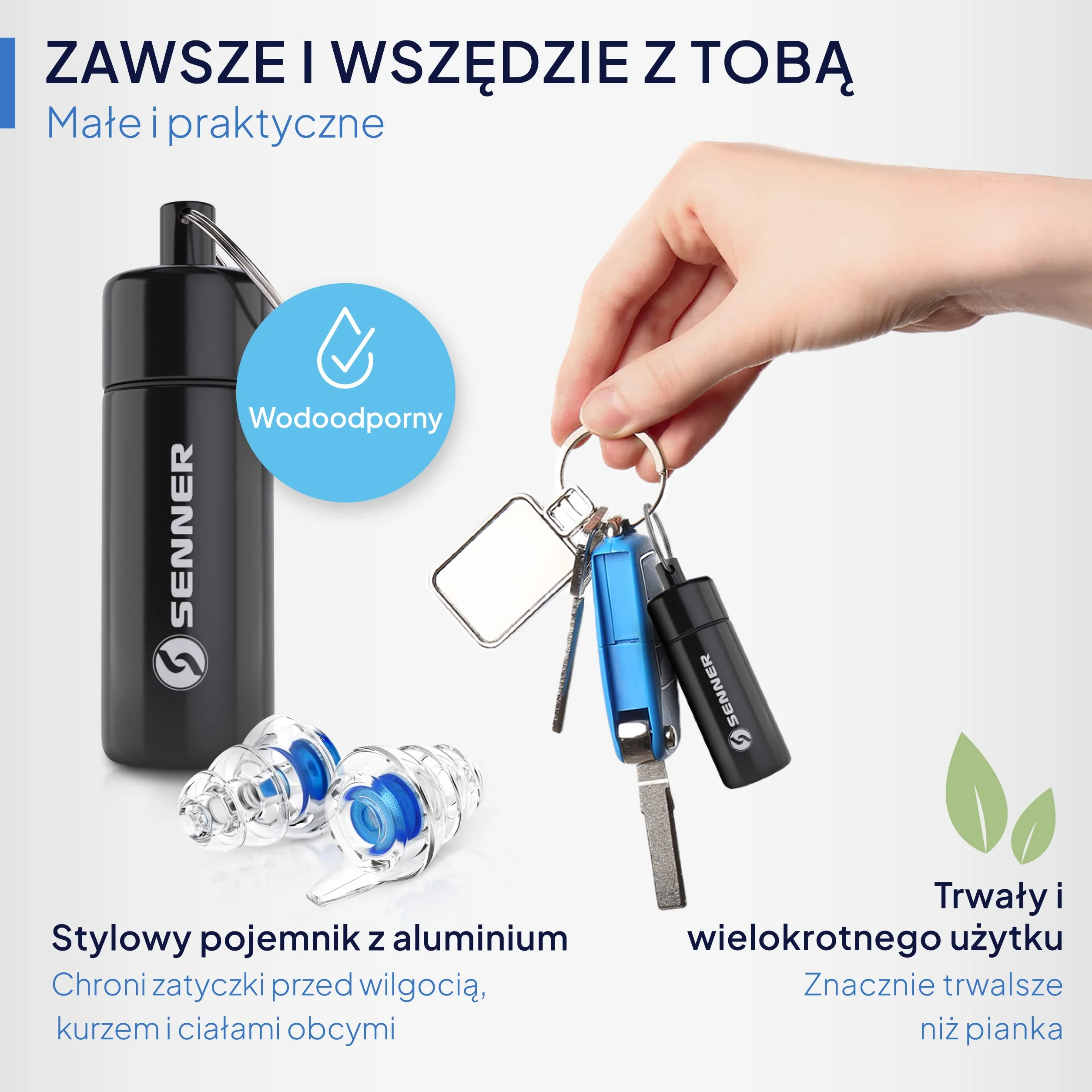 Senner MusicPro - ochronniki słuchu na festiwale, koncerty i dyskoteki, aluminiowy pojemnik, niebieski/przezroczysty filtr - zatyczki do uszu/ochrony słuchu dorośli