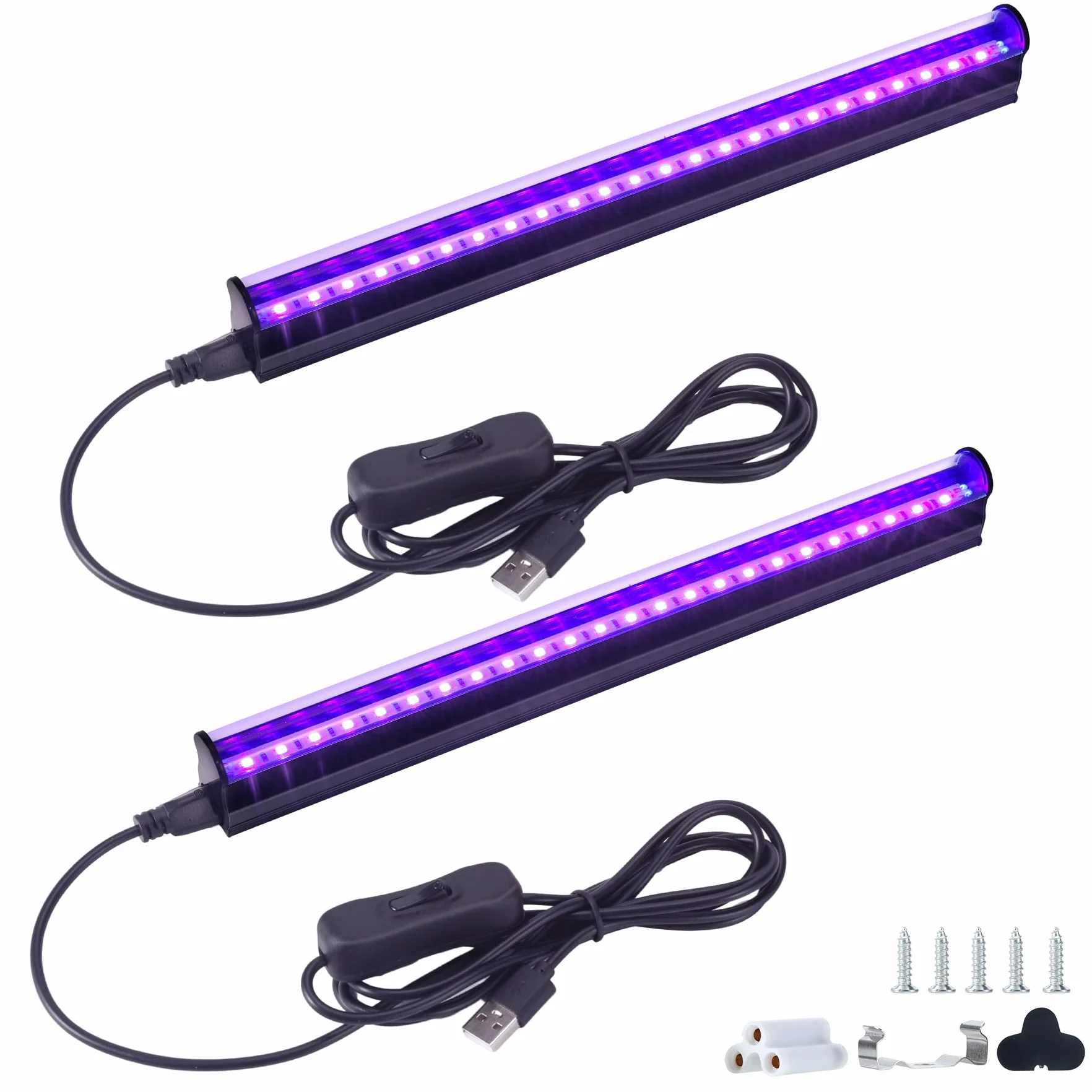 VAYALT 2 sztuki lamp UV z czarnym światłem, 8W USB UV LED lampa z czarnym światłem 385-400 listwa z czarnym światłem, rurka UV z przełącznikiem na dyskotekę, imprezę świecącą, akcesoria imprezowe
