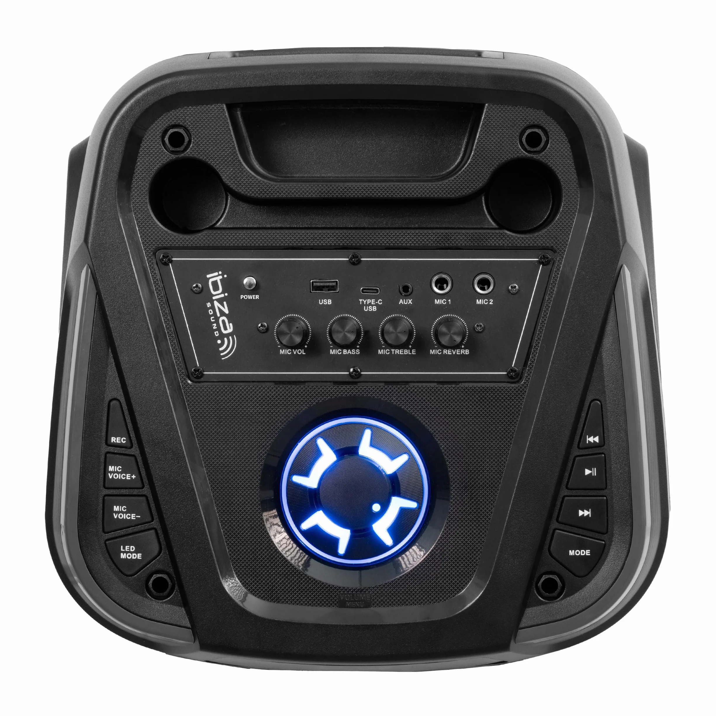 Ibiza - COLUMBA-KARAOKE - Głośnik Bluetooth KARAOKE z 2 mikrofonami bezprzewodowymi - Zmieniacz głosu, oświetlenie LED, funkcja Talkover i Rec - Wieczory Karaoke