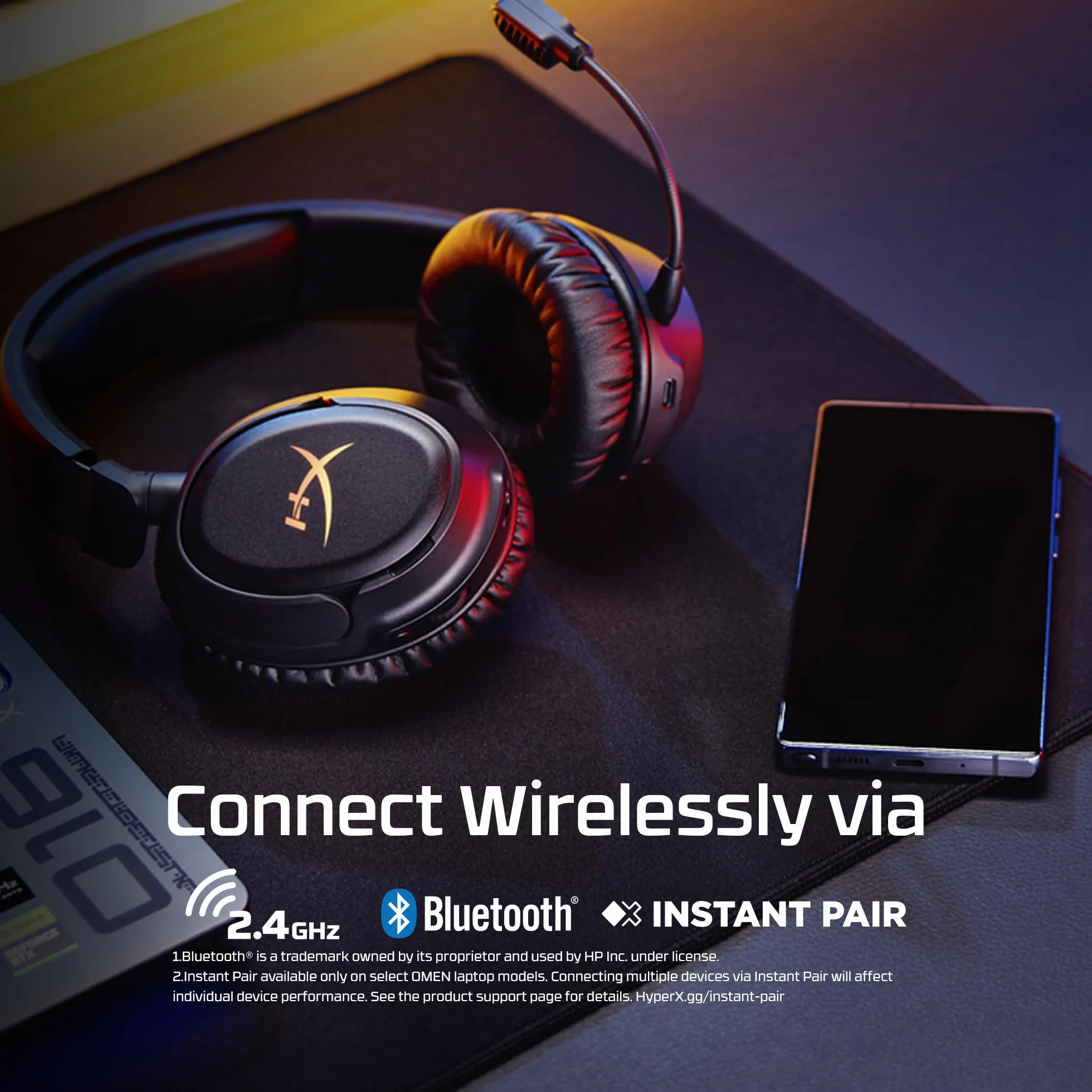 HyperX Cloud Flight 2 bezprzewodowy zestaw słuchawkowy do gier, konfigurowalne światła RGB, bateria 100 godzin, Dual Wireless 2,4 GHz i Bluetooth, Instant Pair, PC/PS/przełącznik/telefon, czarny