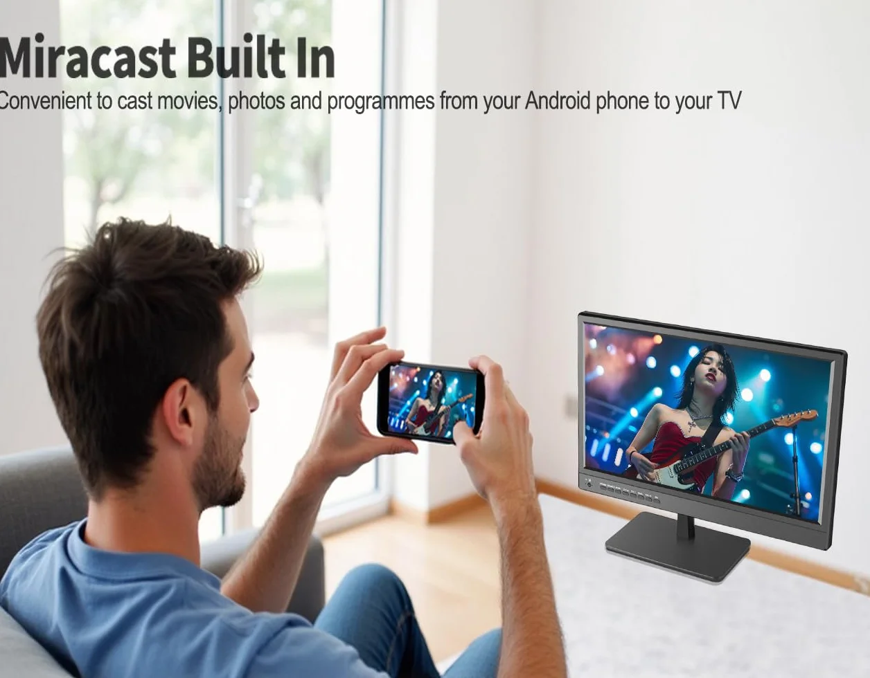 KCR Smart TV, 17-calowy LED, cyfrowy DVB-T2, przenośny telewizor Freeview, gniazdo USB, wyjście słuchawkowe, pilot zdalnego sterowania koncentryczny, wejście AV, wejście HDMI, czarny