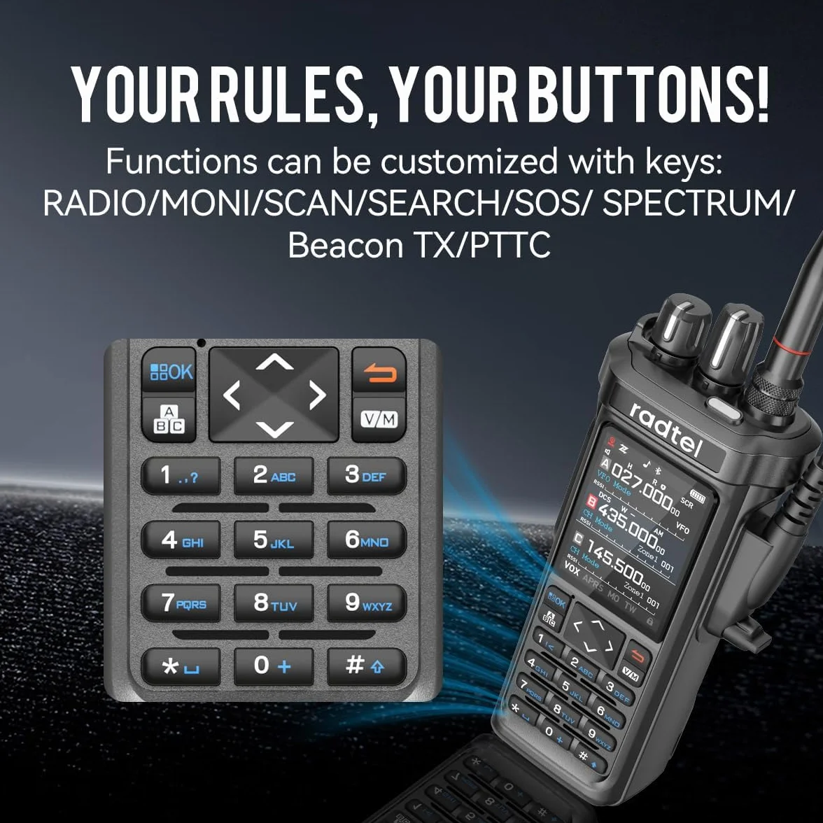 Radiotelefon amatorski Radtel RT-950 PRO z nadajnikiem GPS/APRS, krótkofalówka 10 W o dużym zasięgu, przenośny radiotelefon dwukierunkowy, odbiornik AM/FM/CB/SW/MW/LW, programowanie przez Bluetooth, N