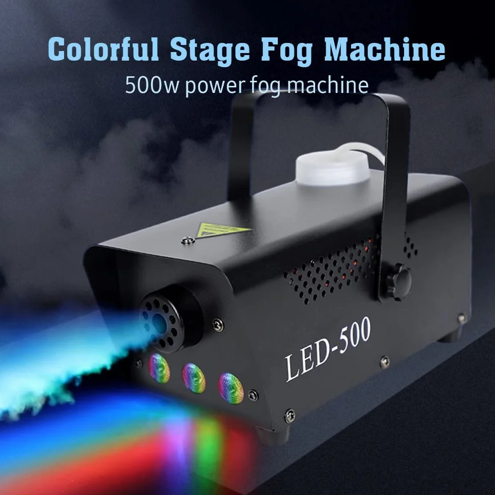 Maszyna do wytwarzania mgły 500 W, mini maszyna do palenia z pilotem zdalnego sterowania i efektem świetlnym RGB, przenośna maszyna do mgły, na Halloween, Boże Narodzenie, wesele, imprezę DJ (blaka)