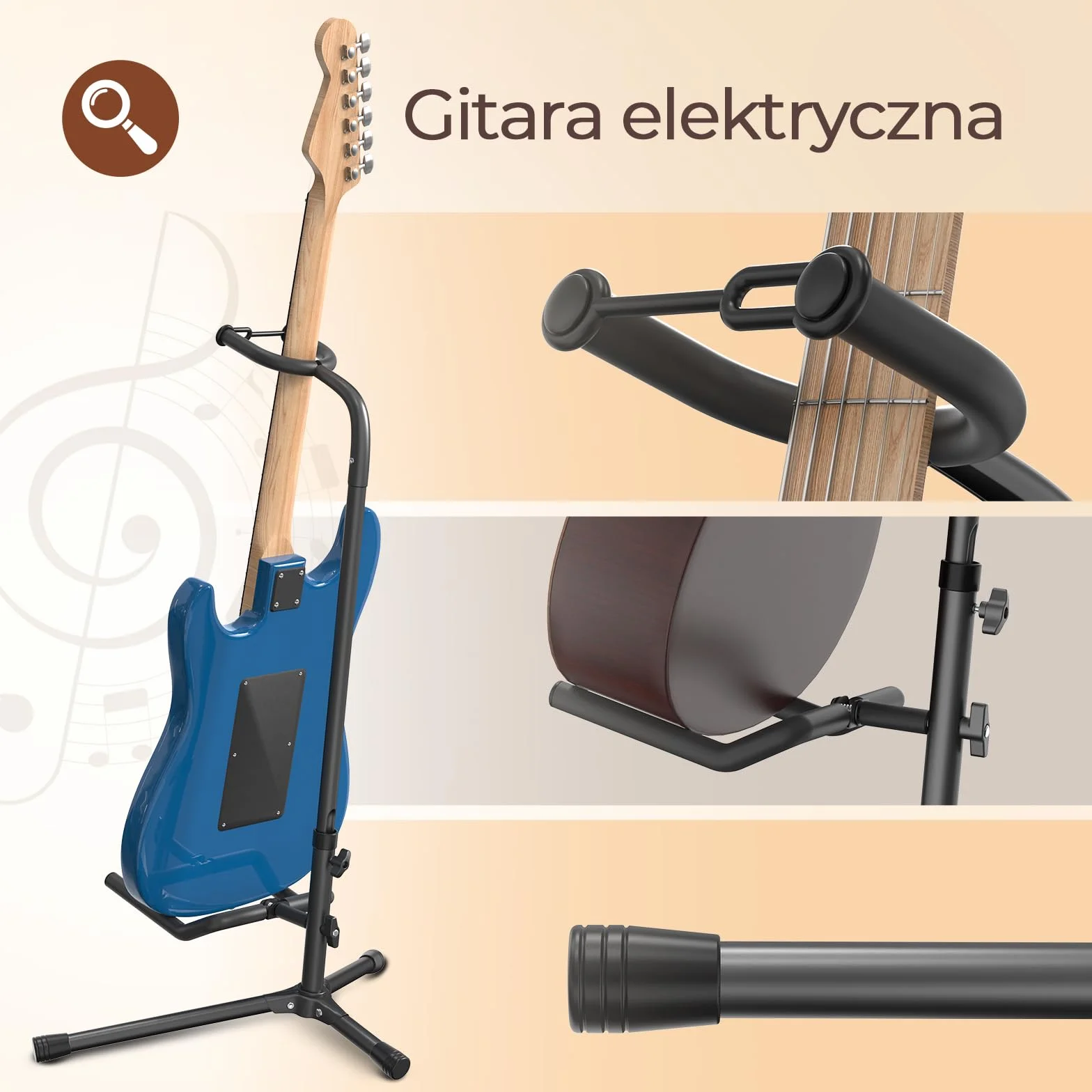 GLEAM Stojak na gitarę – regulowany do gitar elektrycznych, akustycznych i basowych, akcesoria gitarowe